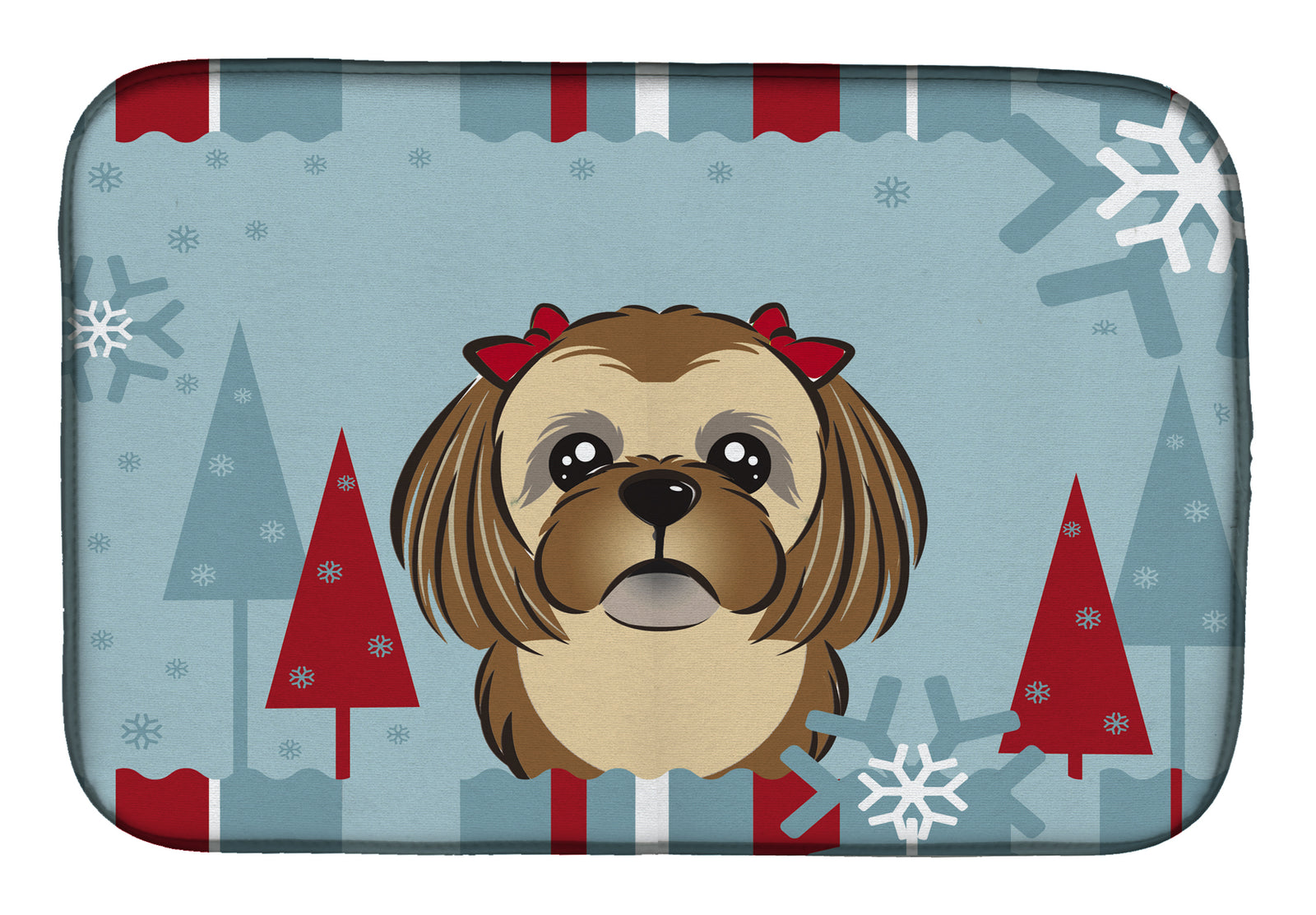 Winter Holiday Chocolate Brown Shih Tzu Dish Drying Mat BB1745DDM  the-store.com.