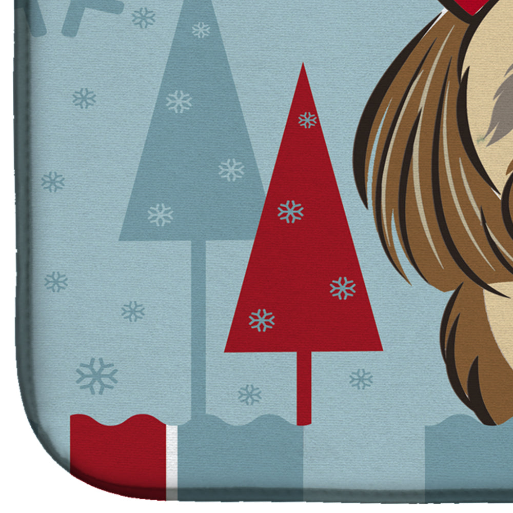 Winter Holiday Chocolate Brown Shih Tzu Dish Drying Mat BB1745DDM  the-store.com.