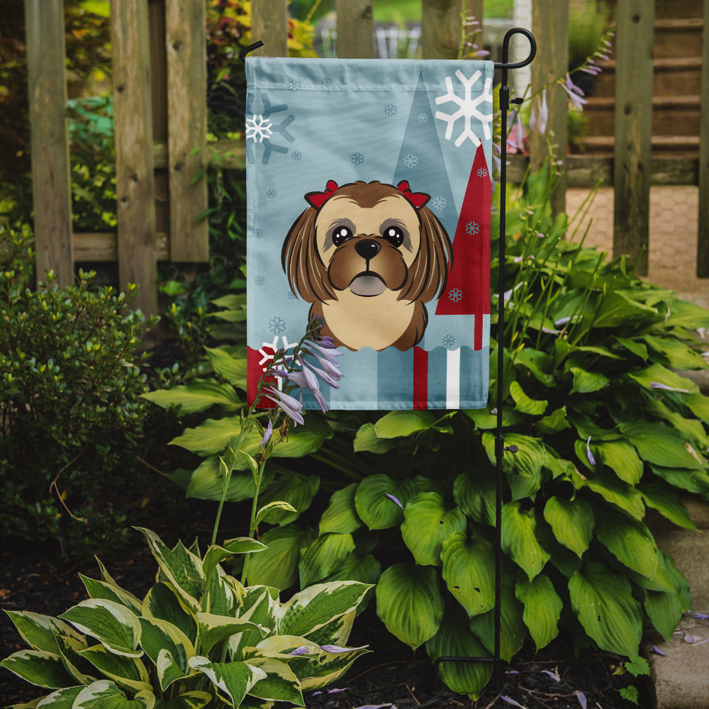 Winter Holiday Chocolate Brown Shih Tzu Flag Garden Size BB1745GF.