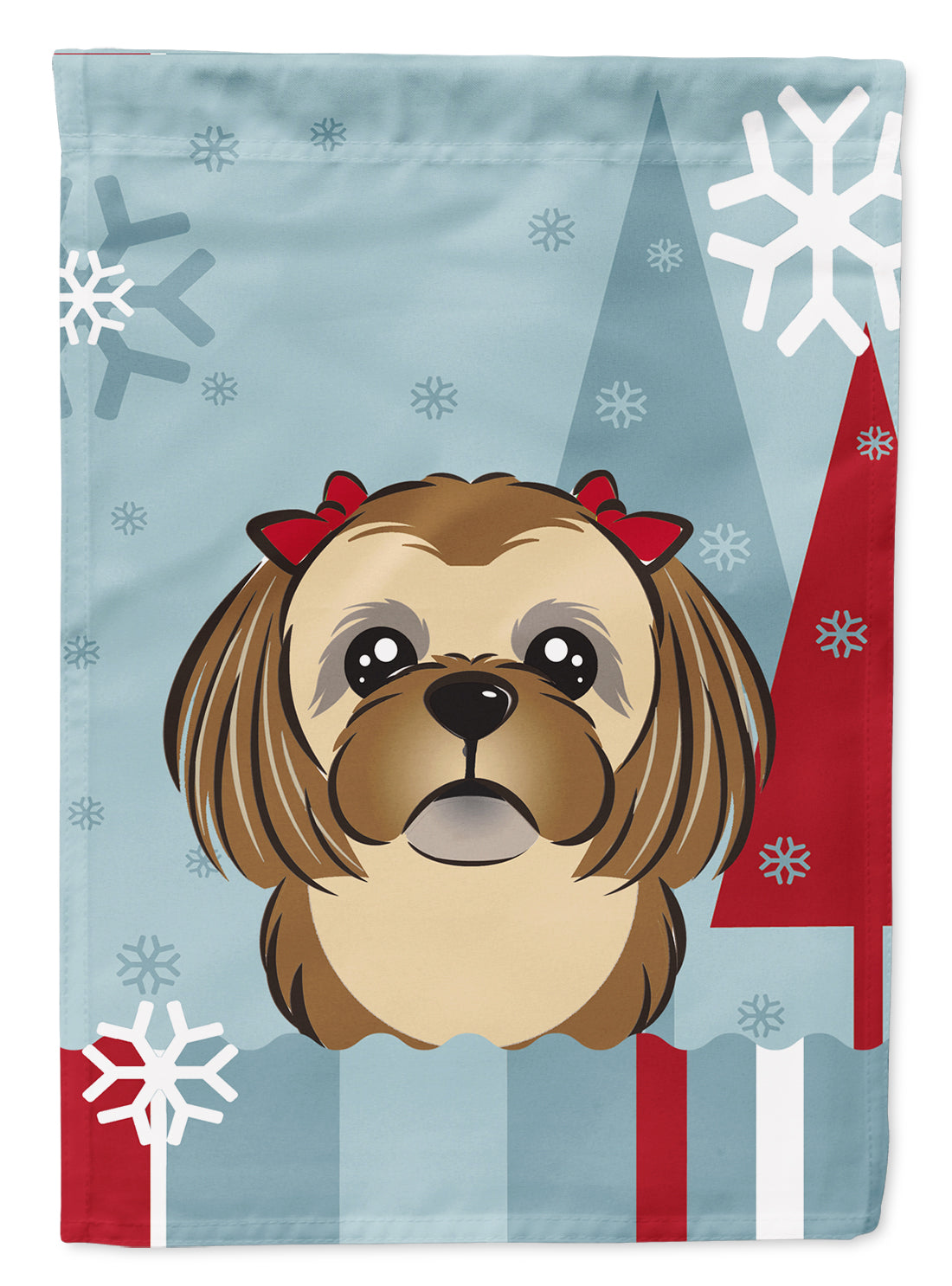 Winter Holiday Chocolate Brown Shih Tzu Flag Garden Size BB1745GF.