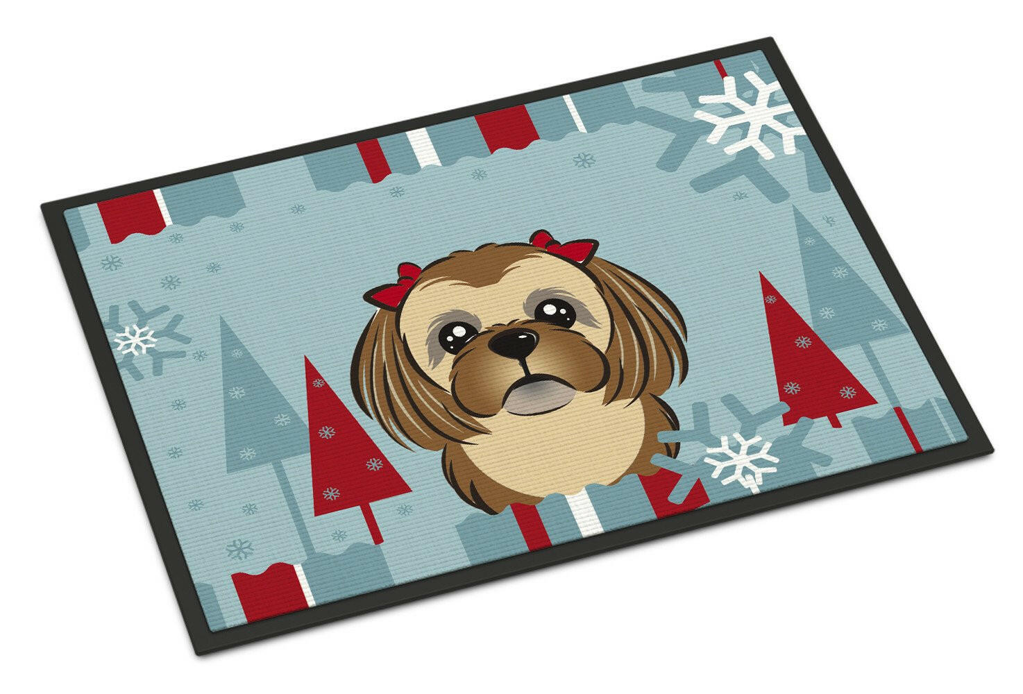 Winter Holiday Chocolate Brown Shih Tzu Indoor or Outdoor Mat 24x36 BB1745JMAT - the-store.com