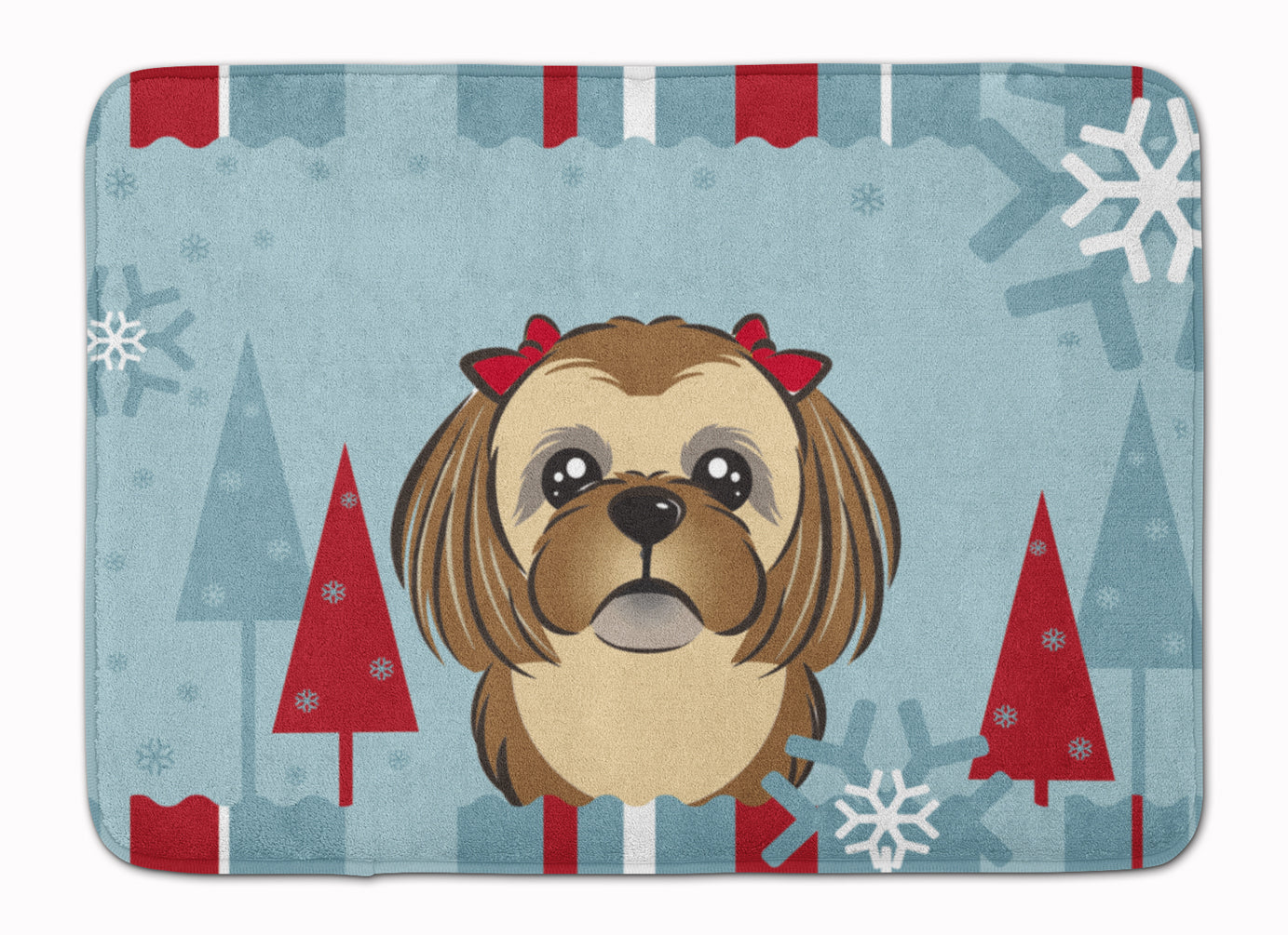 Winter Holiday Chocolate Brown Shih Tzu Machine Washable Memory Foam Mat BB1745RUG - the-store.com