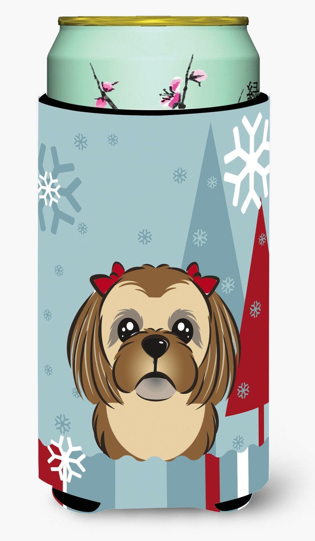 Winter Holiday Chocolate Brown Shih Tzu Tall Boy Beverage Insulator Hugger BB1745TBC by Caroline&#39;s Treasures