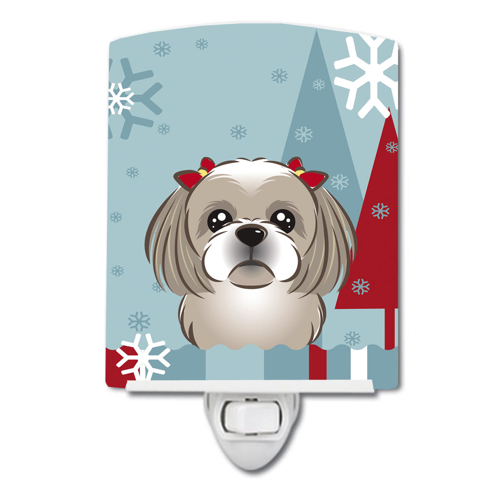 Winter Holiday Gray Silver Shih Tzu Ceramic Night Light BB1746CNL - the-store.com