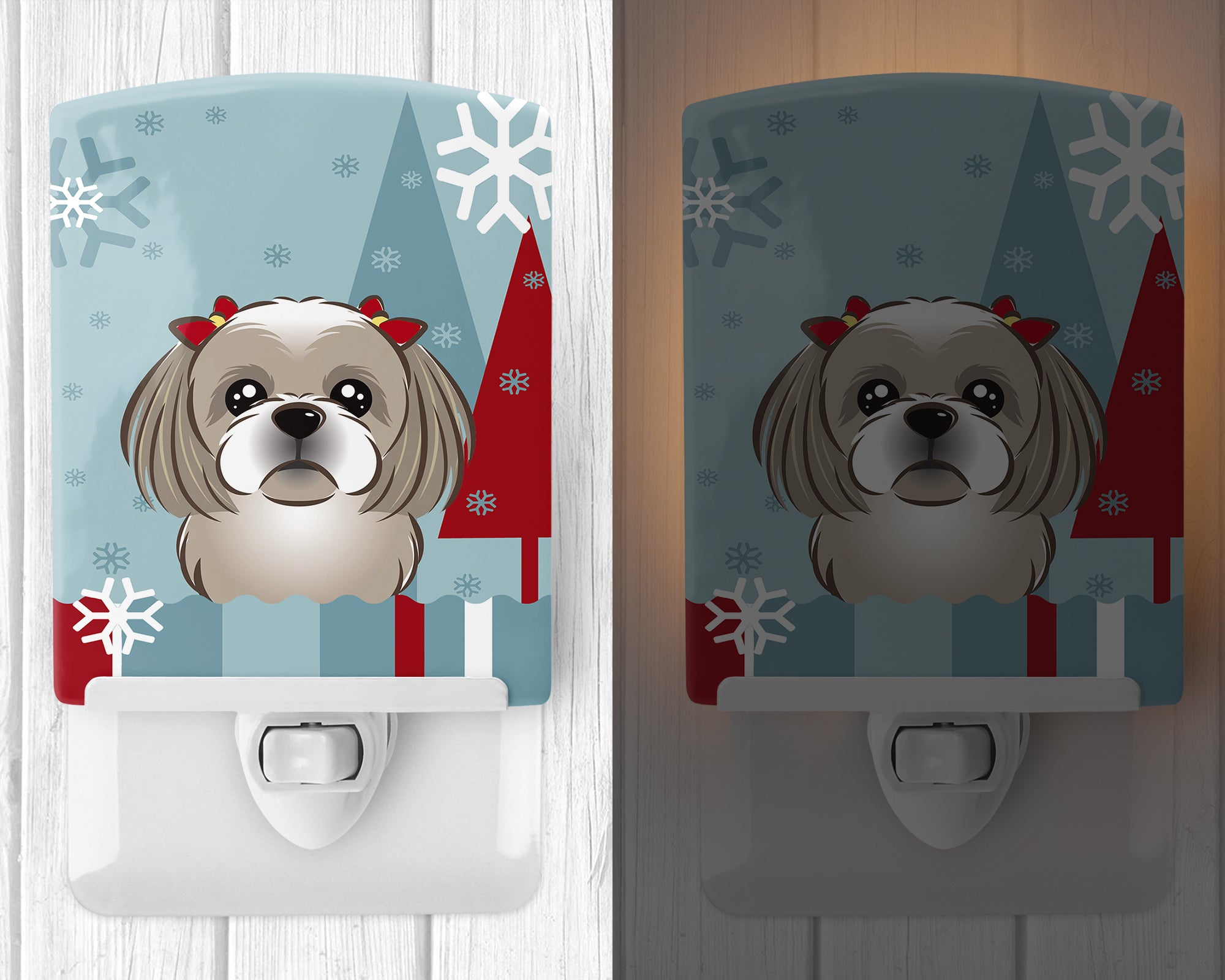 Winter Holiday Gray Silver Shih Tzu Ceramic Night Light BB1746CNL - the-store.com