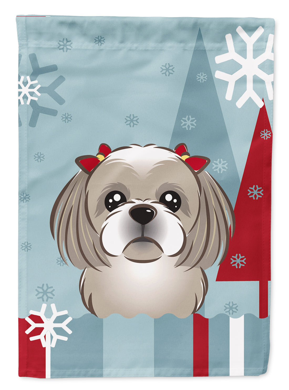 Winter Holiday Gray Silver Shih Tzu Flag Garden Size BB1746GF.