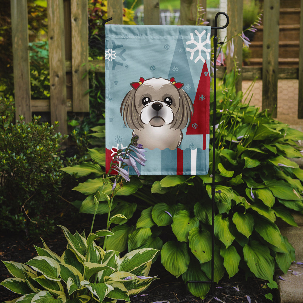 Winter Holiday Gray Silver Shih Tzu Flag Garden Size BB1746GF.