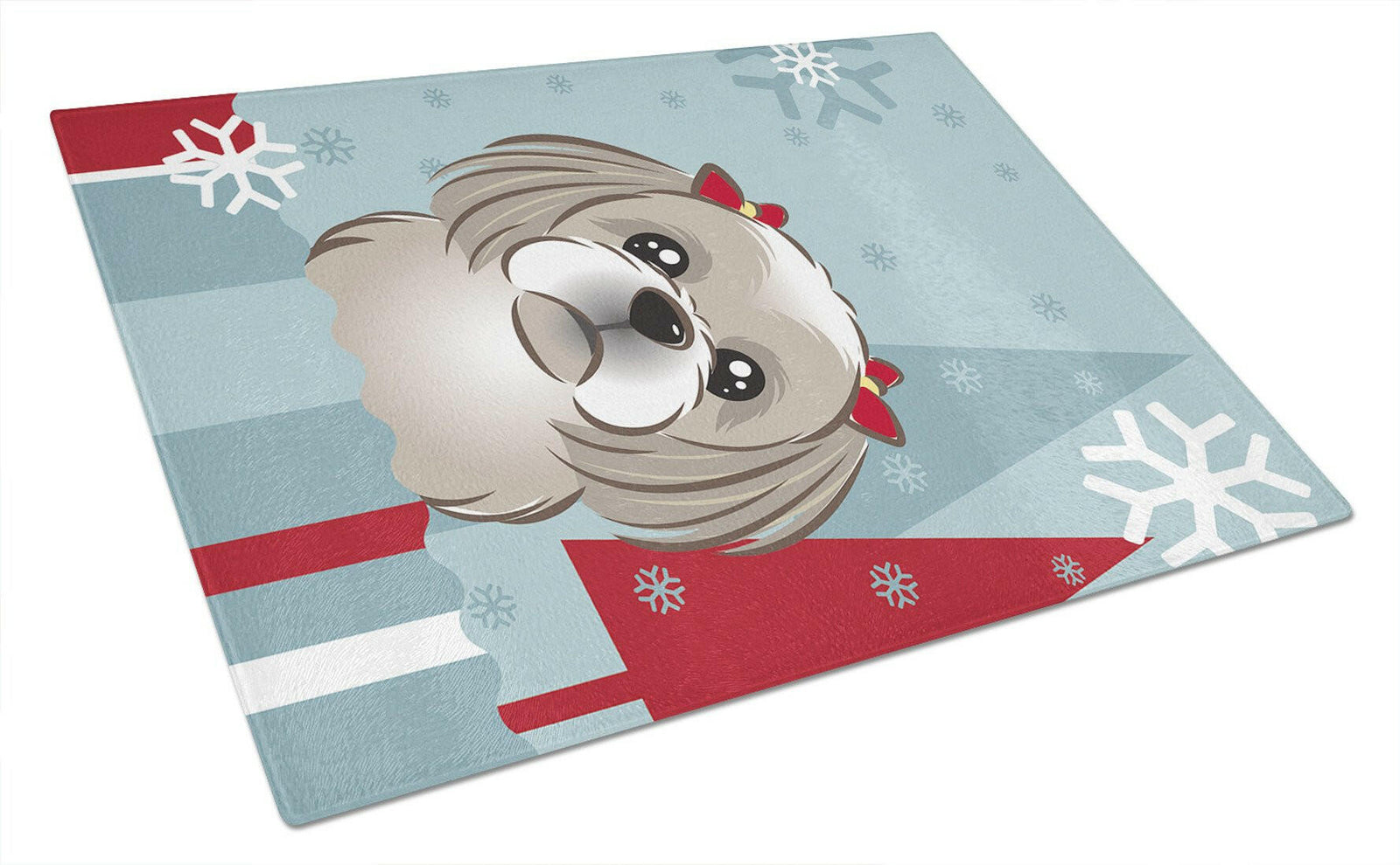 Winter Holiday Gray Silver Shih Tzu Glass Cutting Board Large BB1746LCB by Caroline's Treasures