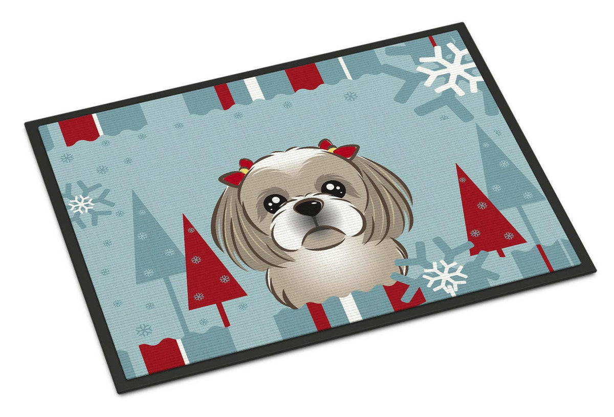 Winter Holiday Gray Silver Shih Tzu Indoor or Outdoor Mat 18x27 BB1746MAT - the-store.com