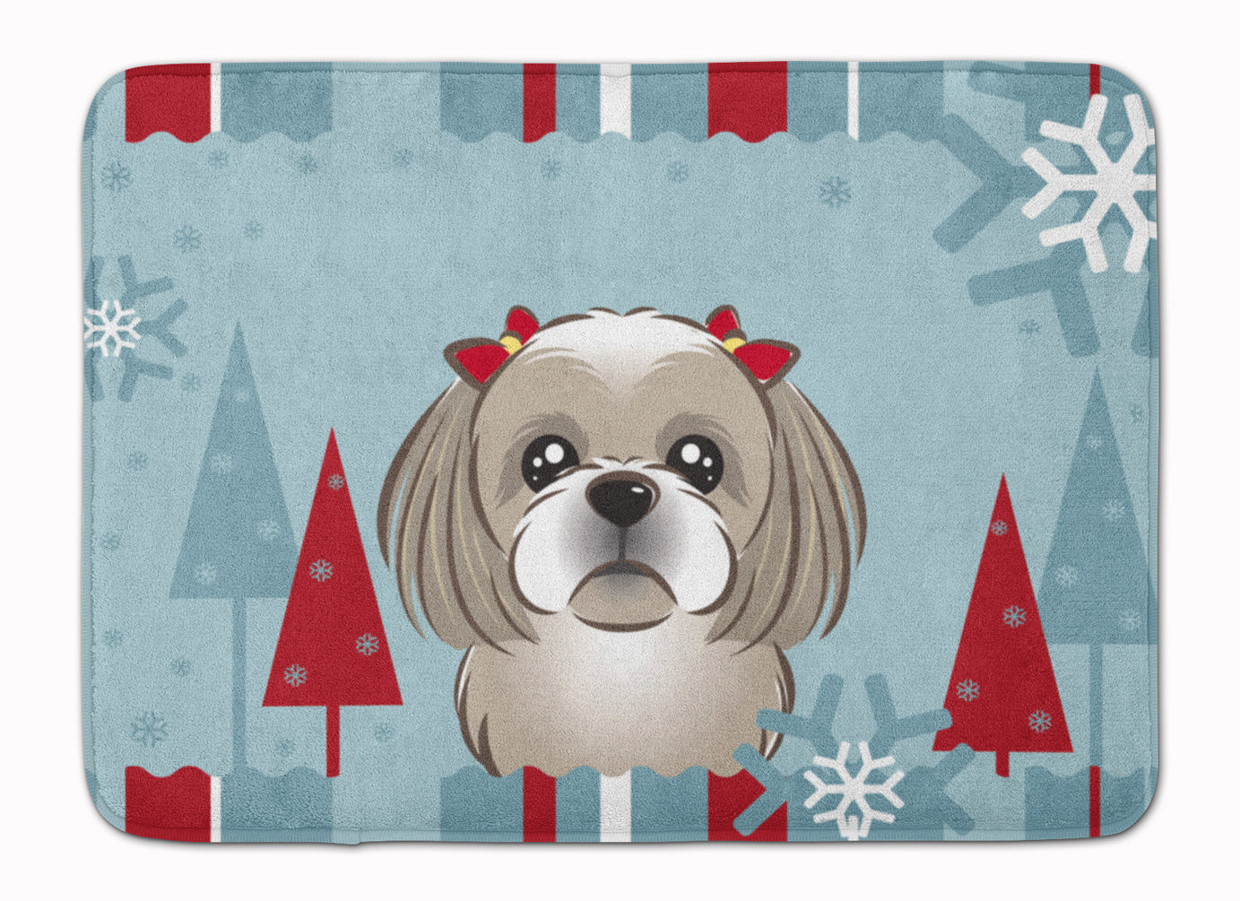 Winter Holiday Gray Silver Shih Tzu Machine Washable Memory Foam Mat BB1746RUG - the-store.com