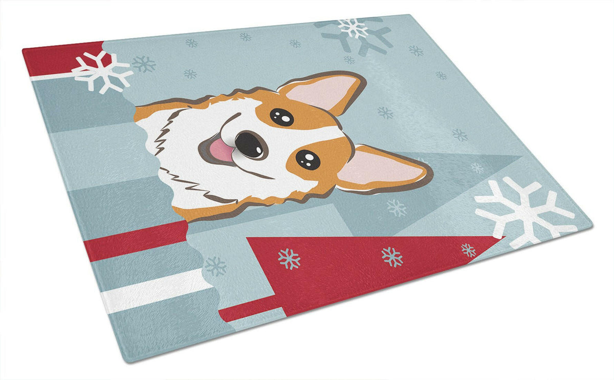 Winter Holiday Red Corgi Glass Cutting Board Large BB1750LCB by Caroline&#39;s Treasures