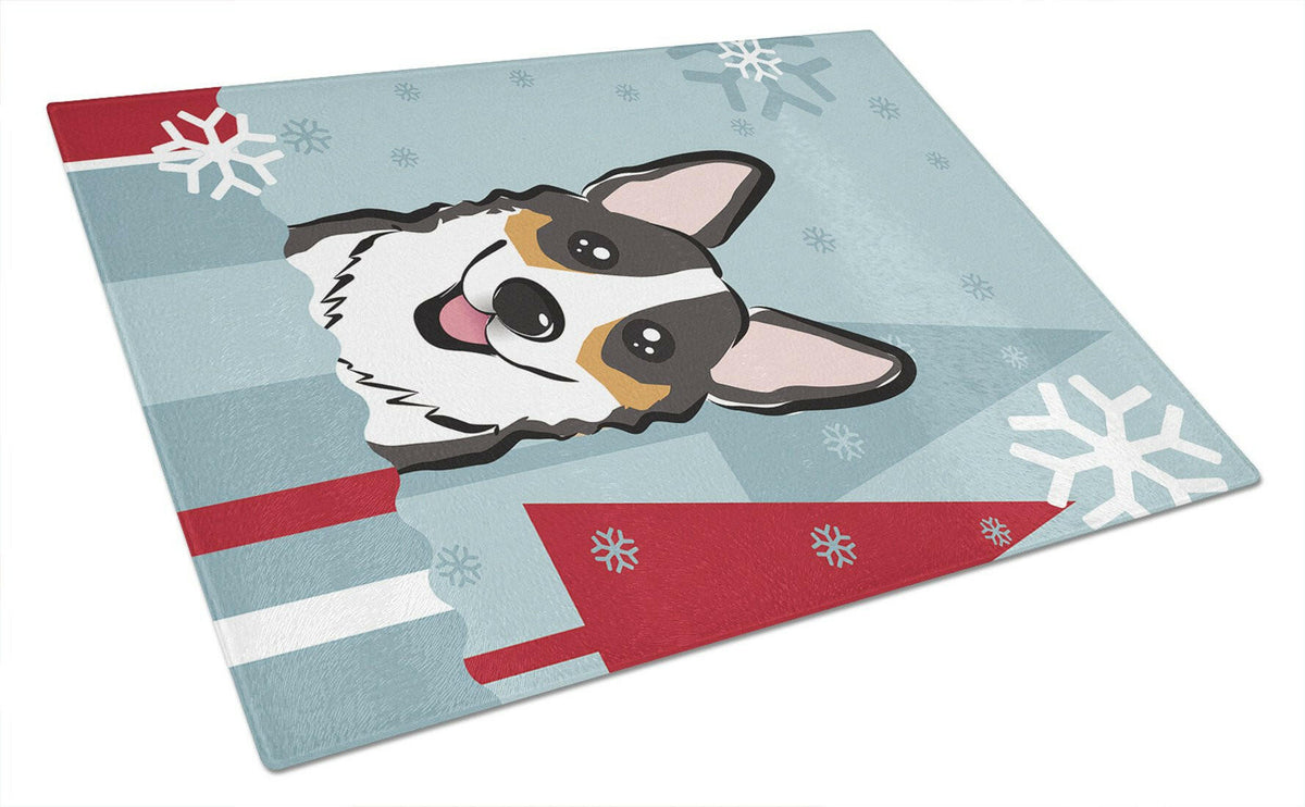 Winter Holiday Tricolor Corgi Glass Cutting Board Large BB1751LCB by Caroline&#39;s Treasures