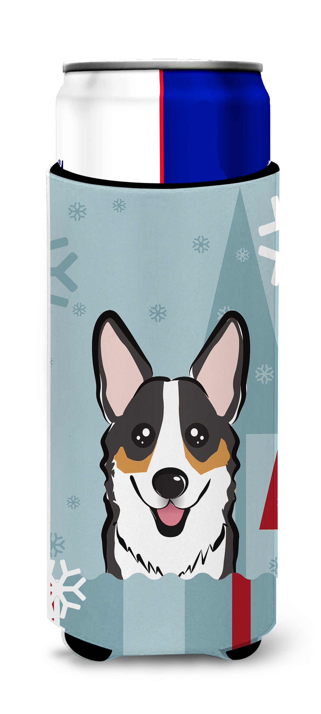 Winter Holiday Tricolor Corgi Ultra Beverage Insulators for slim cans BB1751MUK  the-store.com.