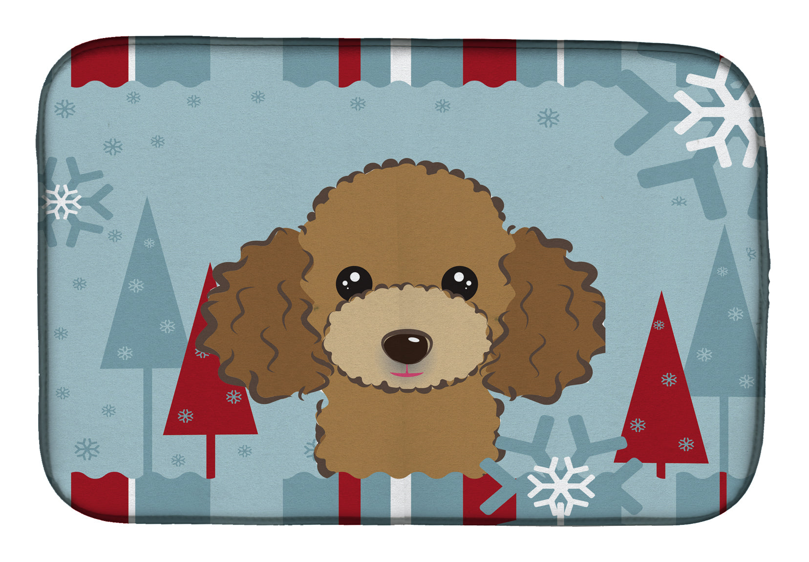 Winter Holiday Chocolate Brown Poodle Dish Drying Mat BB1752DDM  the-store.com.