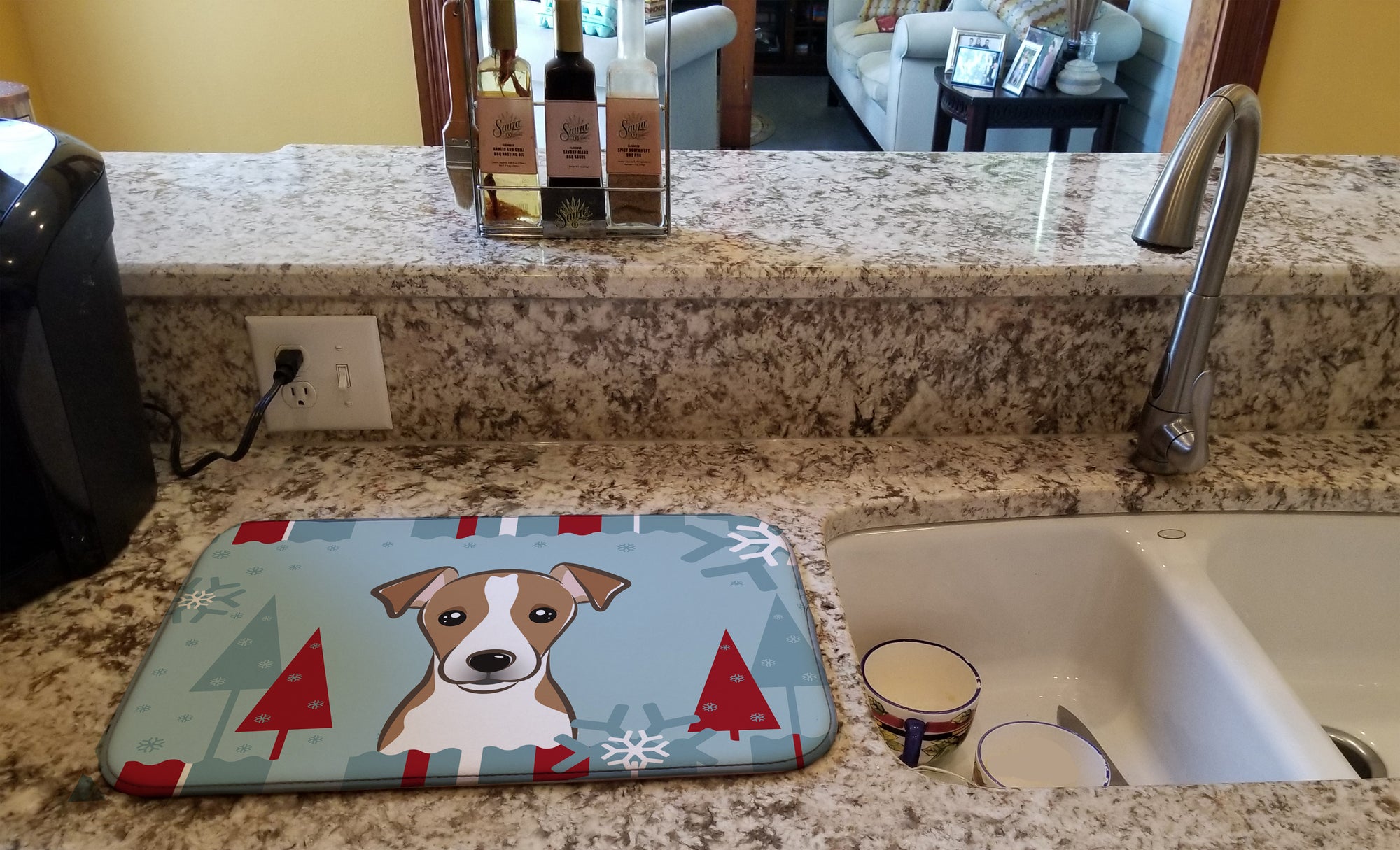 Winter Holiday Jack Russell Terrier Dish Drying Mat BB1756DDM  the-store.com.