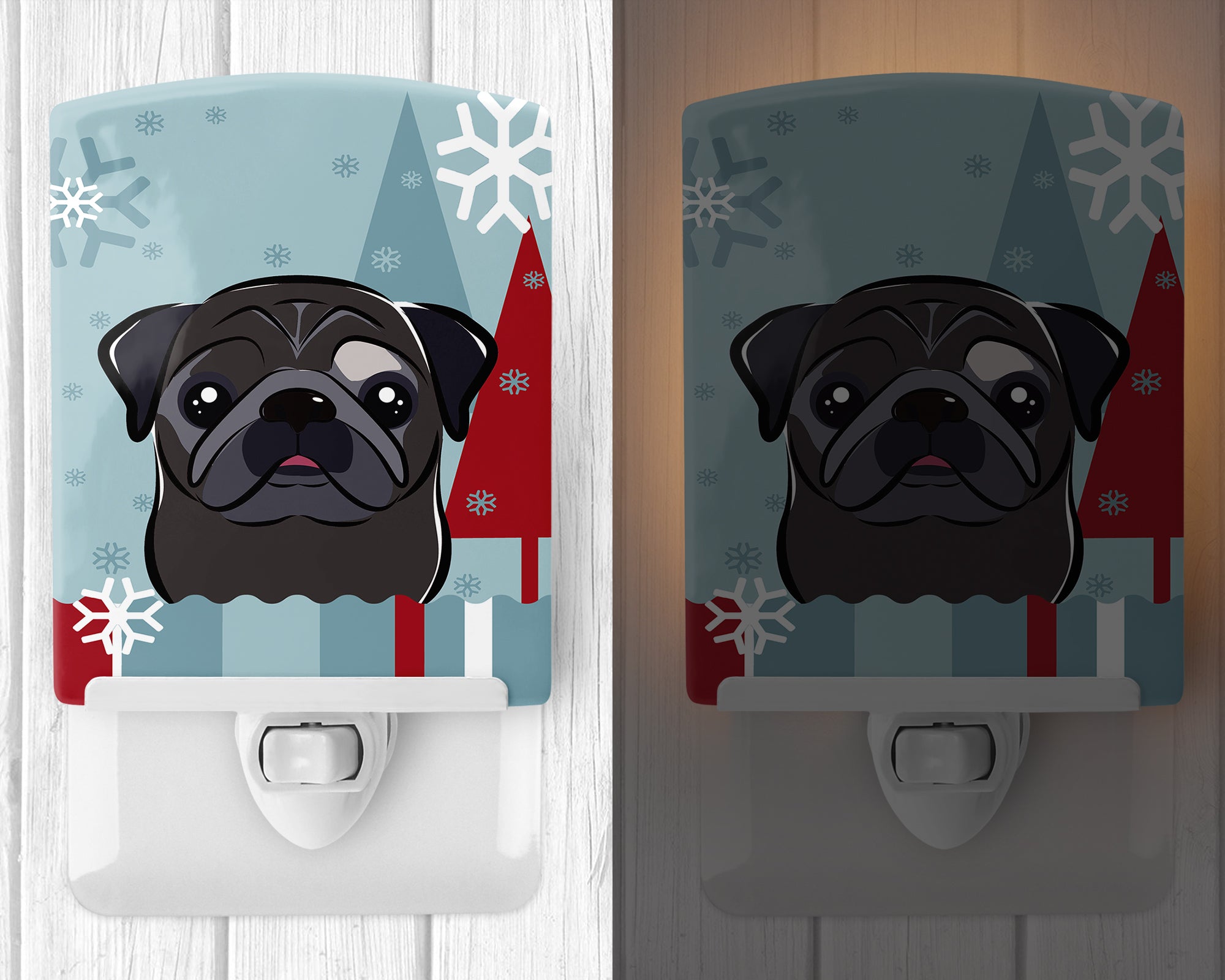 Winter Holiday Black Pug Ceramic Night Light BB1759CNL - the-store.com