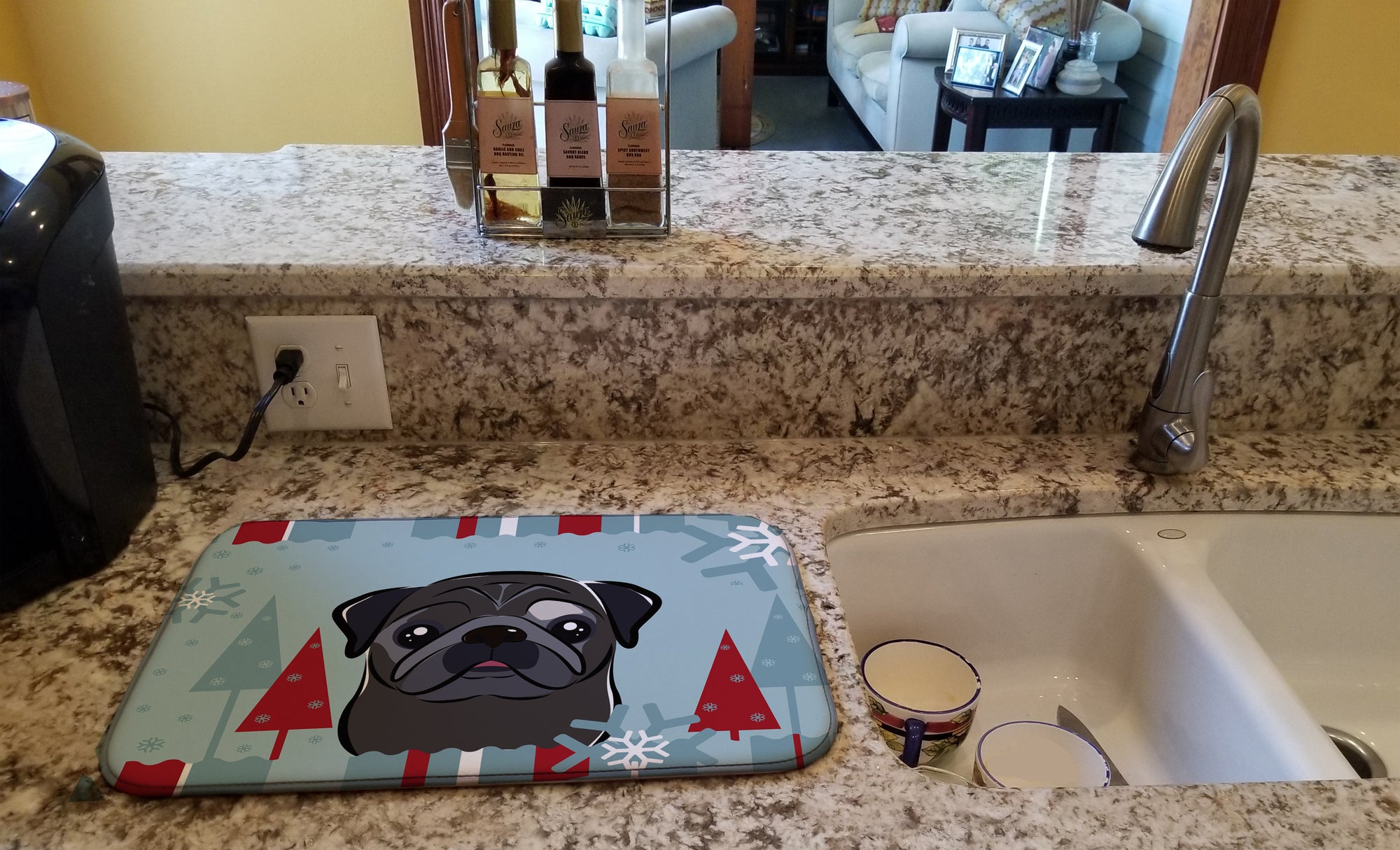 Winter Holiday Black Pug Dish Drying Mat BB1759DDM  the-store.com.