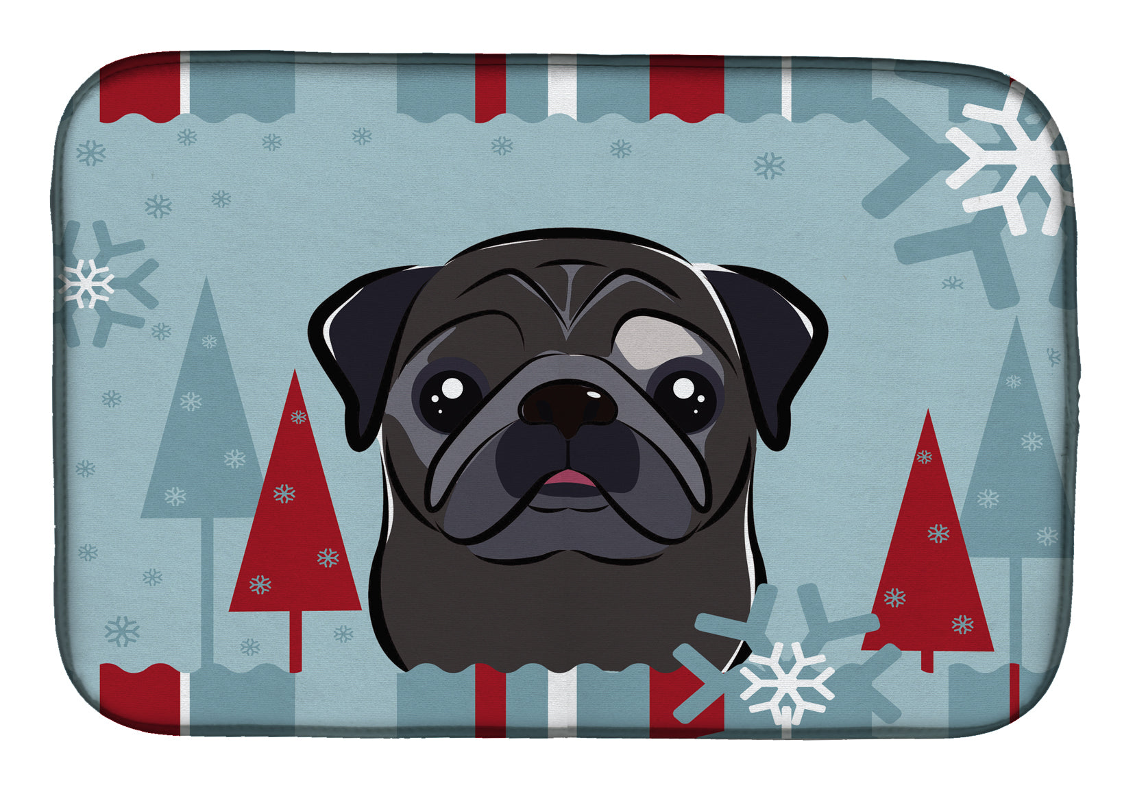 Winter Holiday Black Pug Dish Drying Mat BB1759DDM  the-store.com.