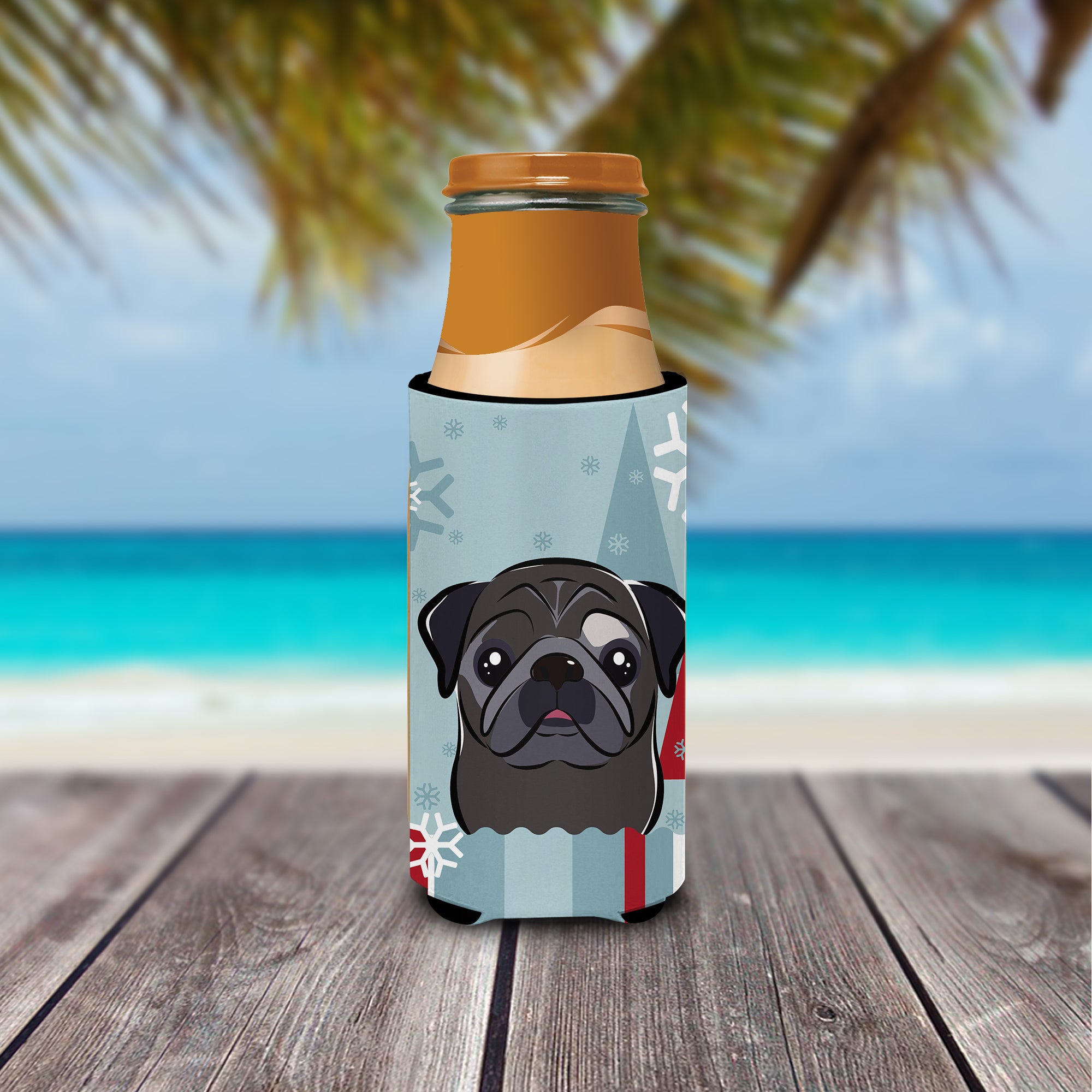 Winter Holiday Black Pug Ultra Beverage Insulators for slim cans BB1759MUK  the-store.com.