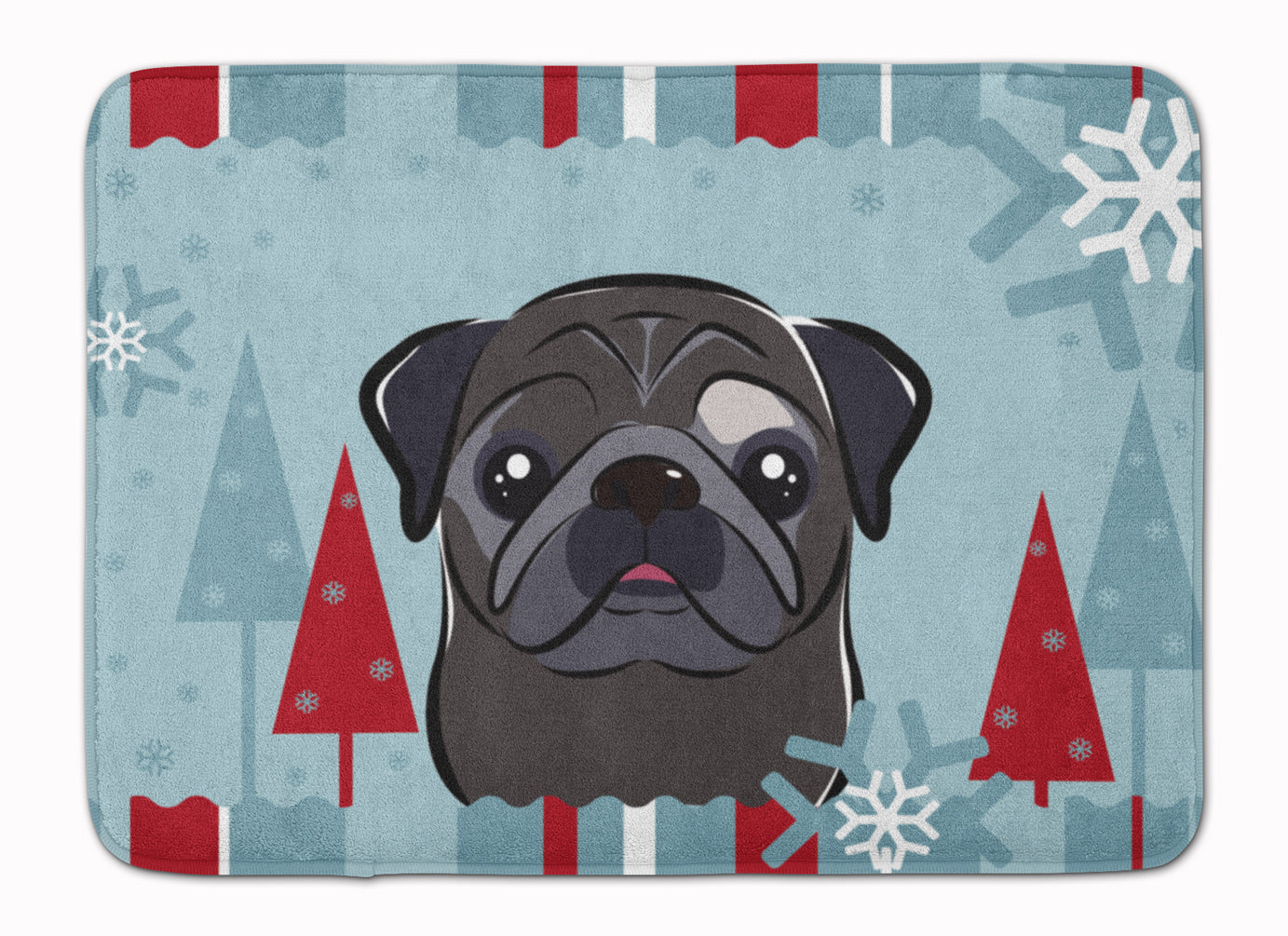 Winter Holiday Black Pug Machine Washable Memory Foam Mat BB1759RUG - the-store.com