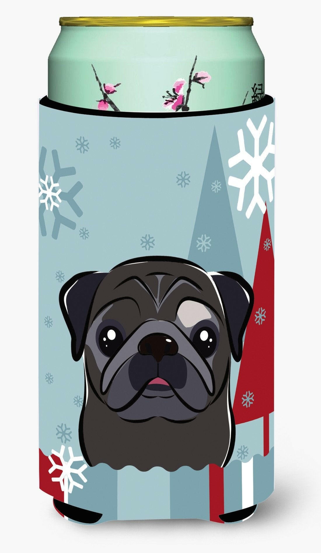 Winter Holiday Black Pug Tall Boy Beverage Insulator Hugger BB1759TBC by Caroline's Treasures