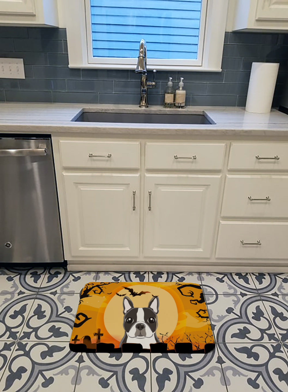 Halloween Boston Terrier Machine Washable Memory Foam Mat BB1761RUG - the-store.com