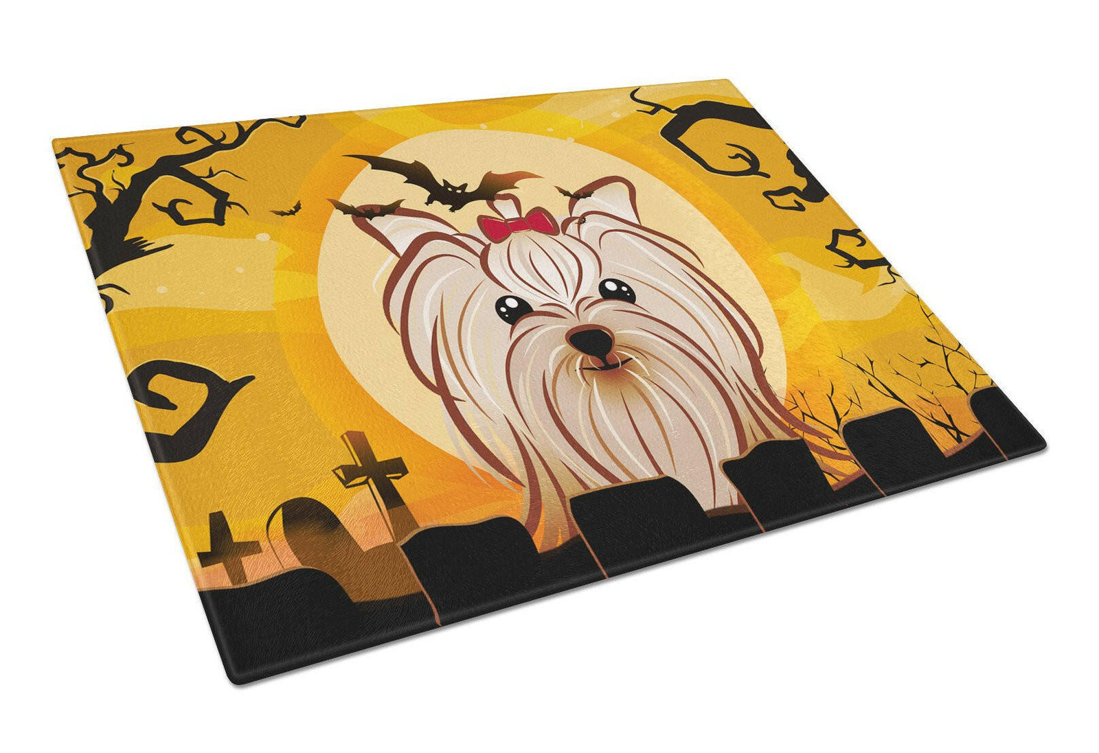 Halloween Yorkie Yorkshire Terrier Glass Cutting Board Large BB1762LCB by Caroline's Treasures