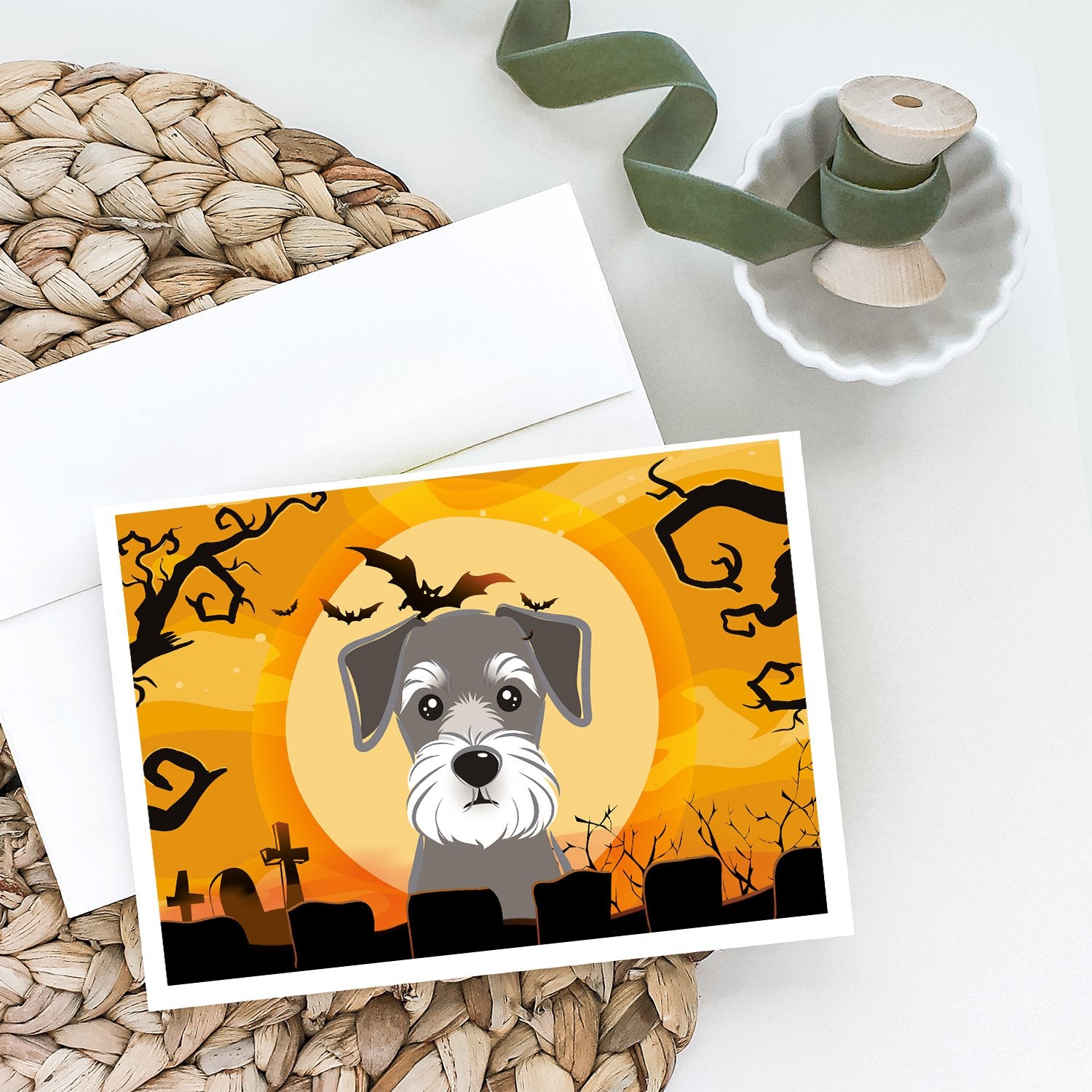 Halloween Schnauzer Greeting Cards and Envelopes Pack of 8 - the-store.com