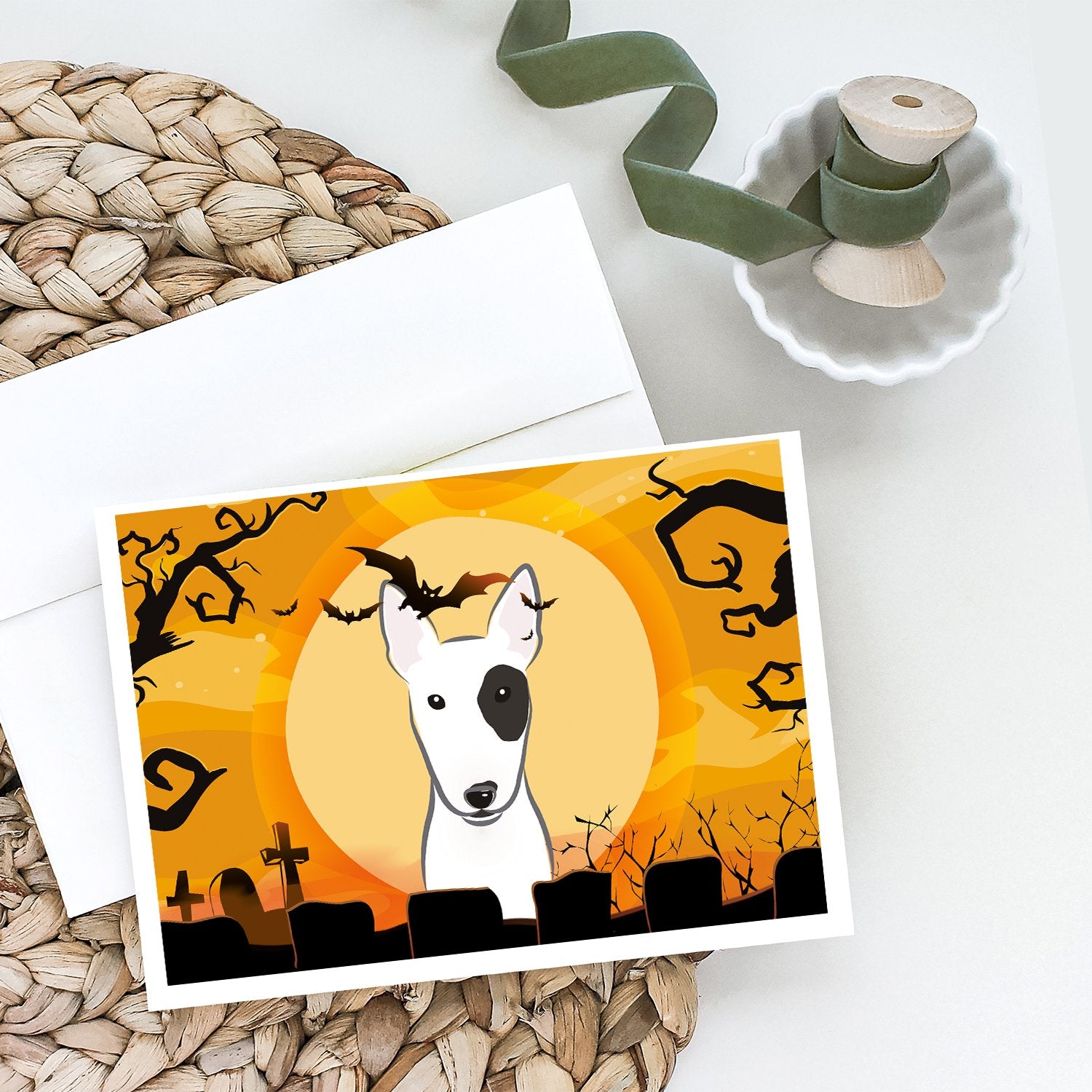 Buy this Halloween Bull Terrier Greeting Cards and Envelopes Pack of 8