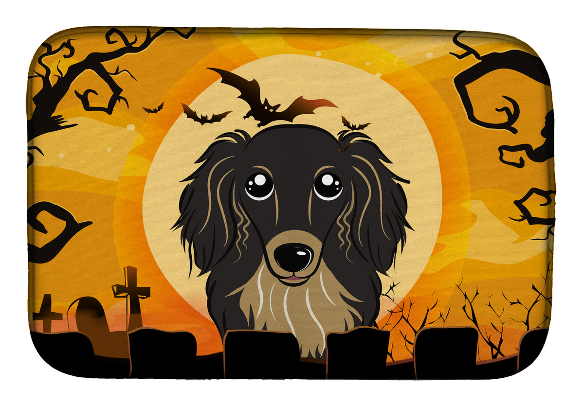 Halloween Longhair Black and Tan Dachshund Dish Drying Mat BB1771DDM  the-store.com.