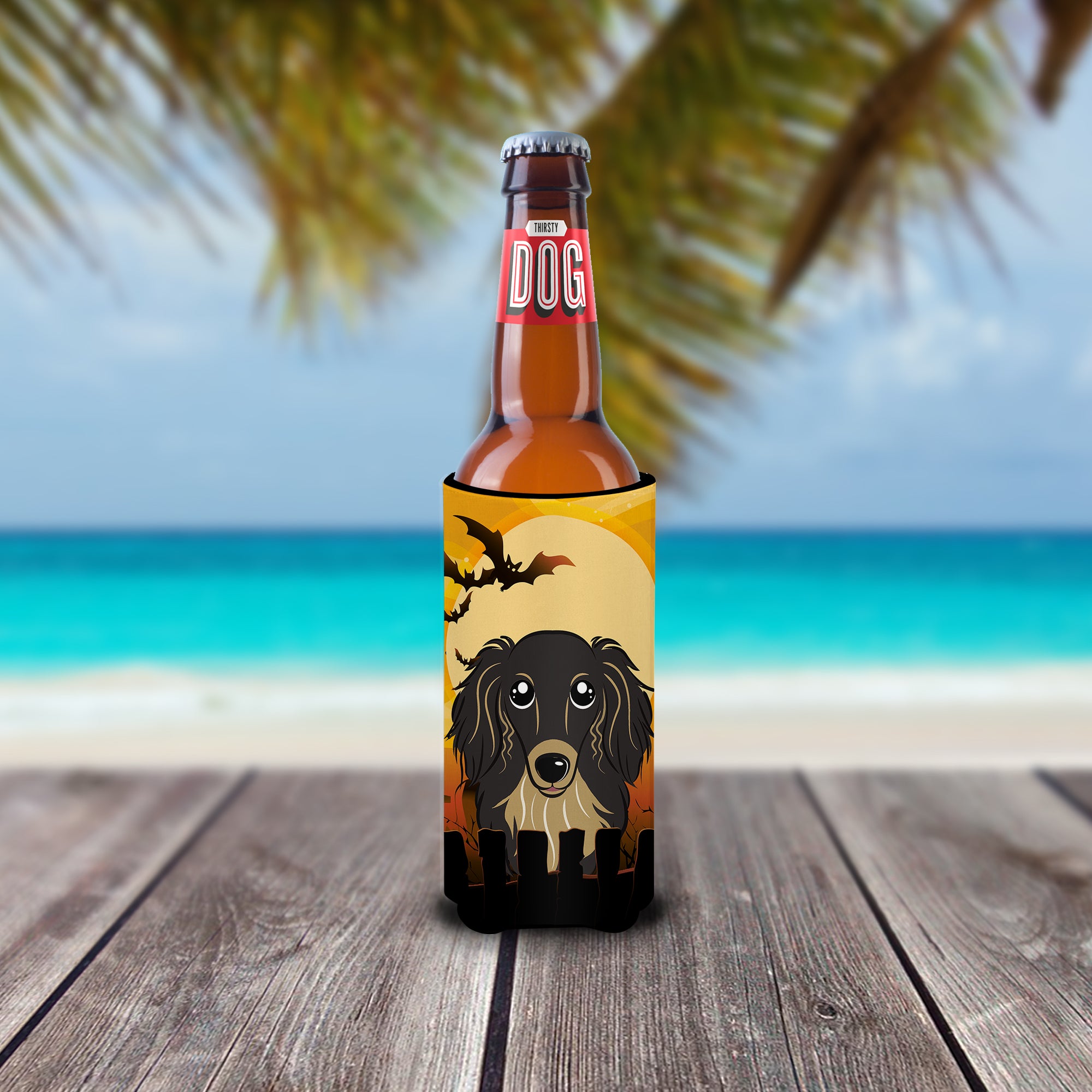 Halloween Longhair Black and Tan Dachshund Ultra Beverage Insulators for slim cans BB1771MUK  the-store.com.