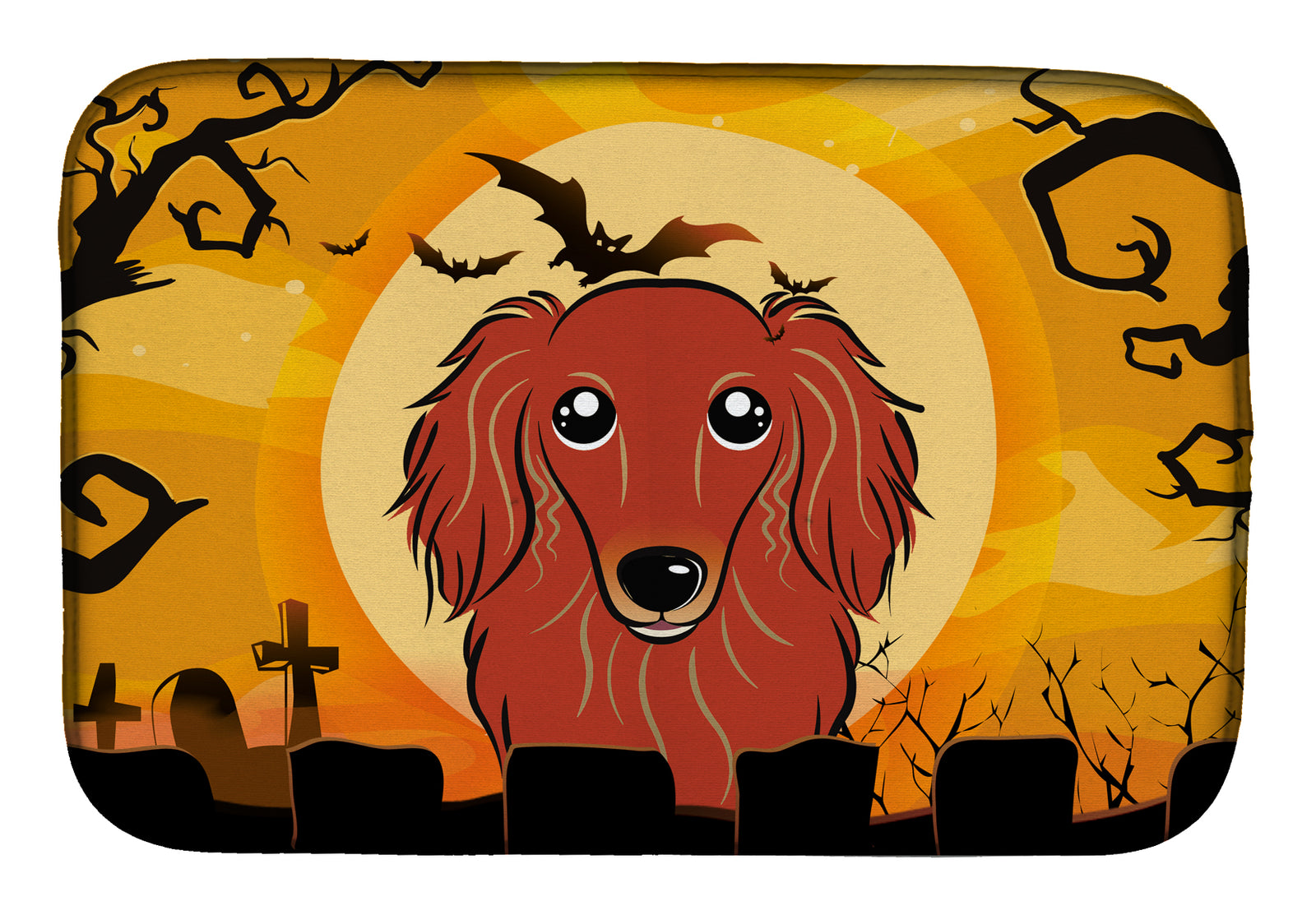 Halloween Longhair Red Dachshund Dish Drying Mat BB1772DDM  the-store.com.