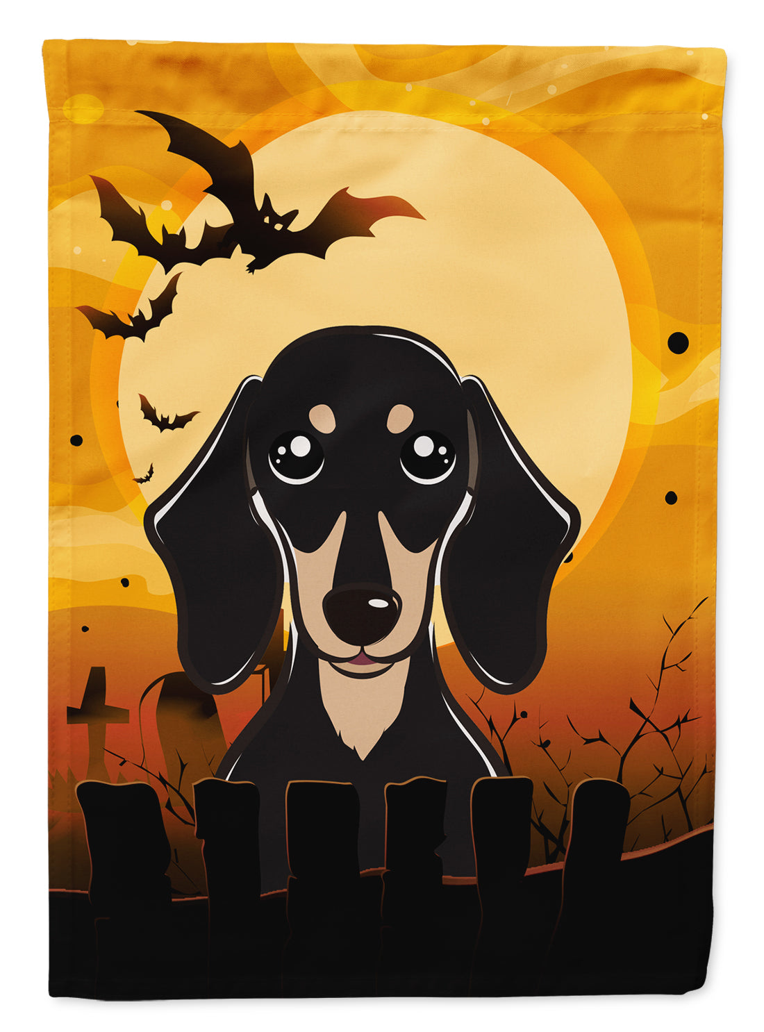 Halloween Smooth Black and Tan Dachshund Flag Garden Size BB1773GF.