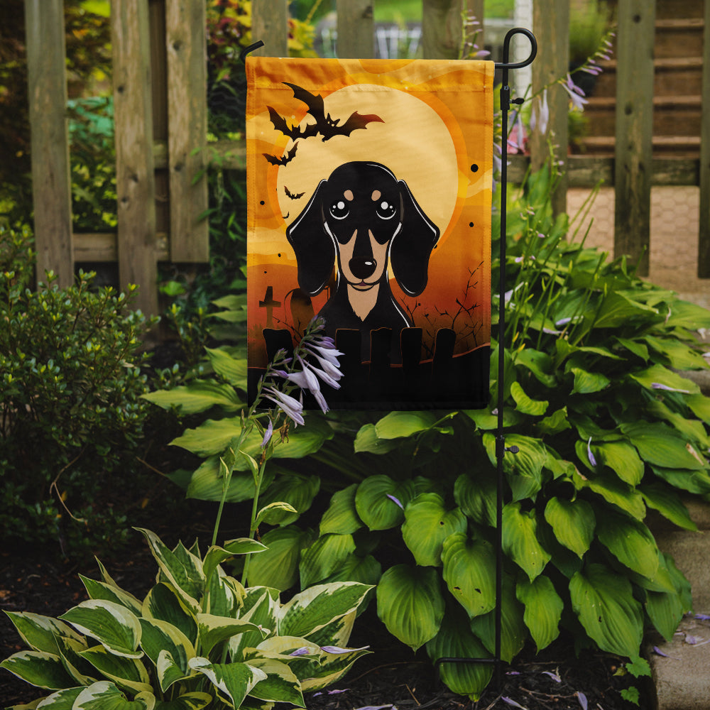 Halloween Smooth Black and Tan Dachshund Flag Garden Size BB1773GF.