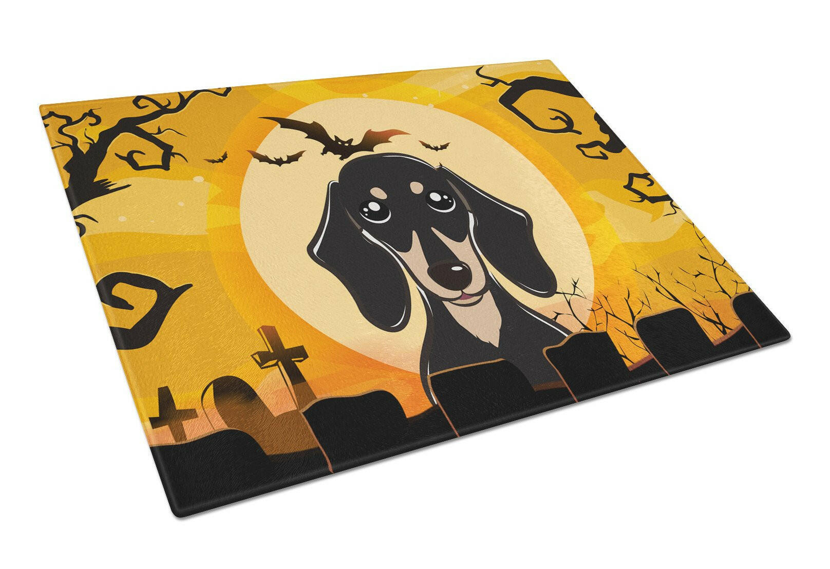 Halloween Smooth Black and Tan Dachshund Glass Cutting Board Large BB1773LCB by Caroline's Treasures