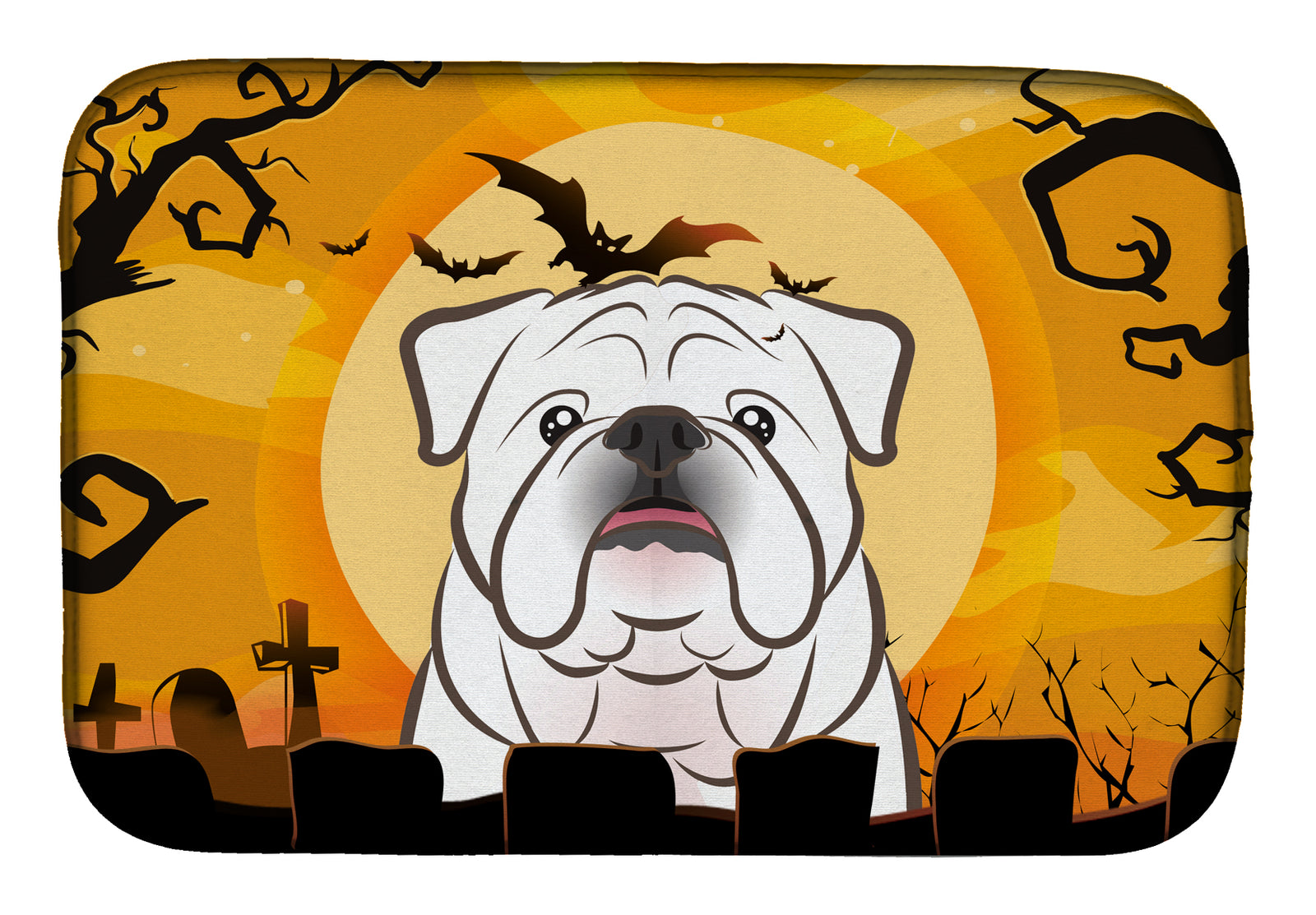 Halloween White English Bulldog  Dish Drying Mat BB1778DDM  the-store.com.