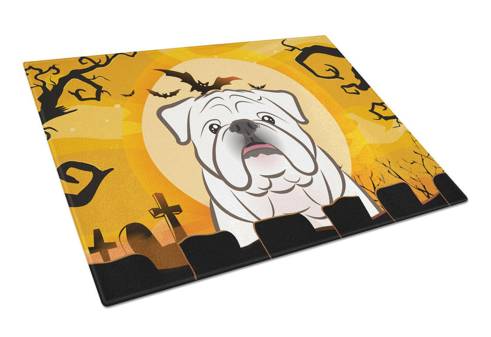 Halloween White English Bulldog  Glass Cutting Board Large BB1778LCB by Caroline's Treasures