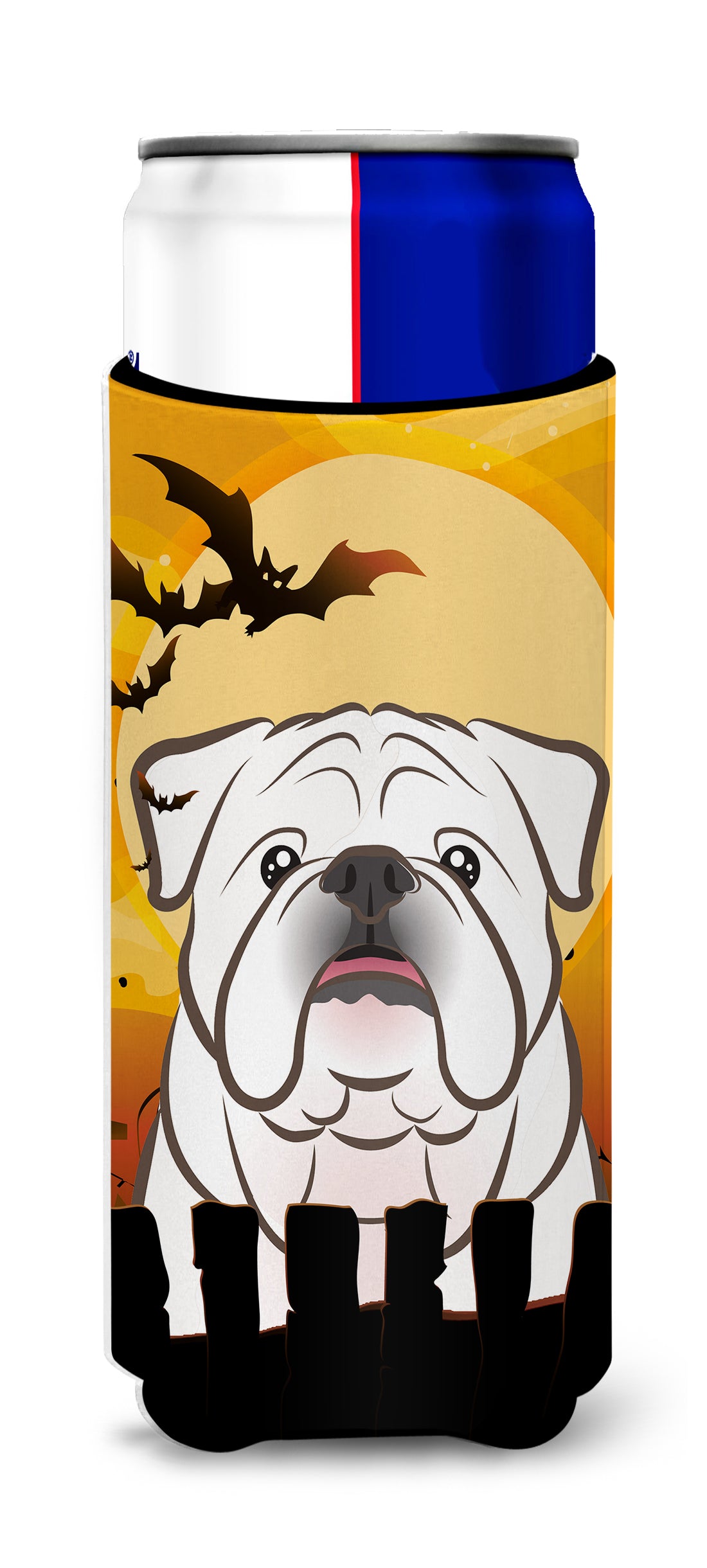 Halloween White English Bulldog  Ultra Beverage Insulators for slim cans BB1778MUK  the-store.com.