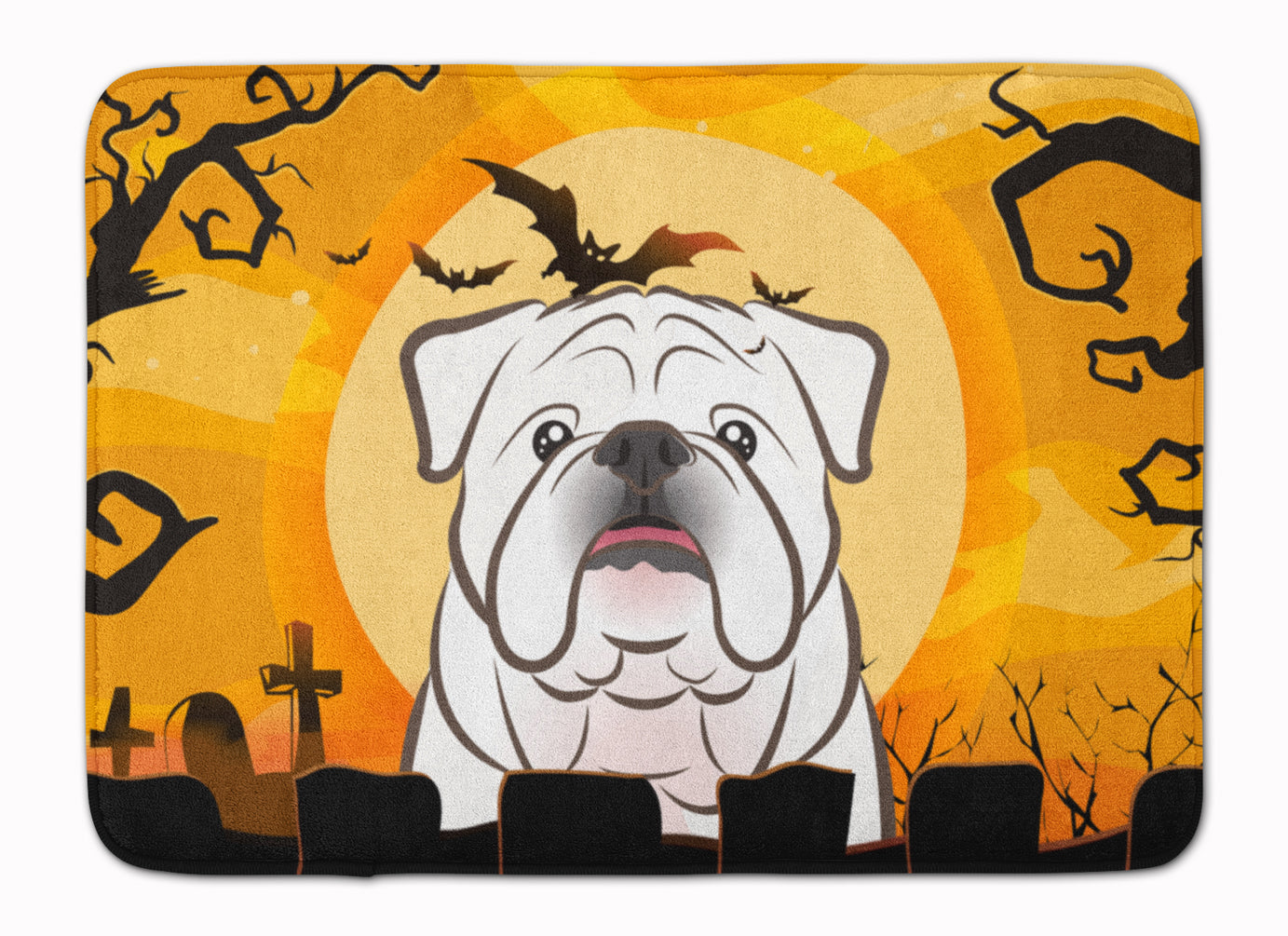 Halloween White English Bulldog  Machine Washable Memory Foam Mat BB1778RUG - the-store.com