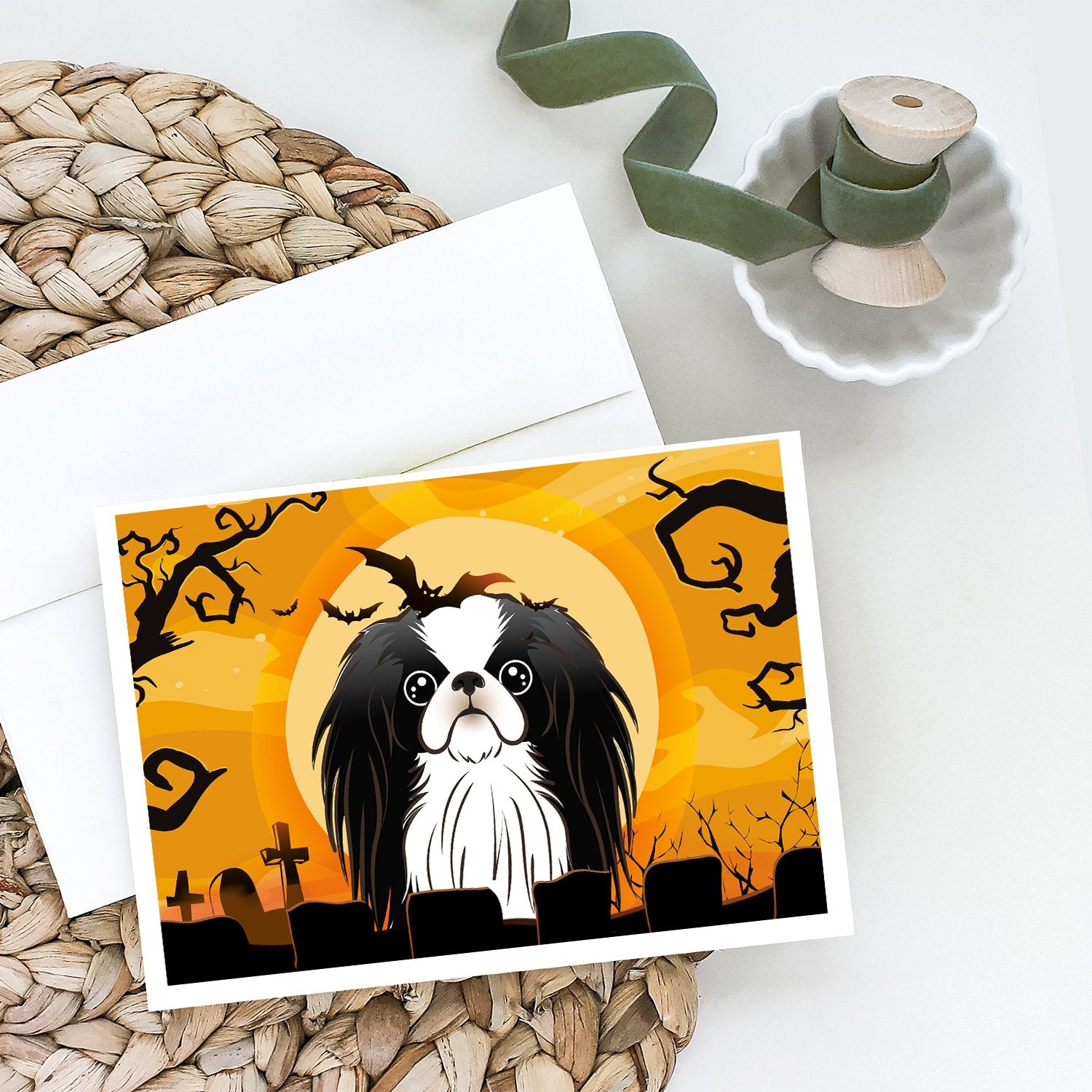 Buy this Halloween Japanese Chin Greeting Cards and Envelopes Pack of 8