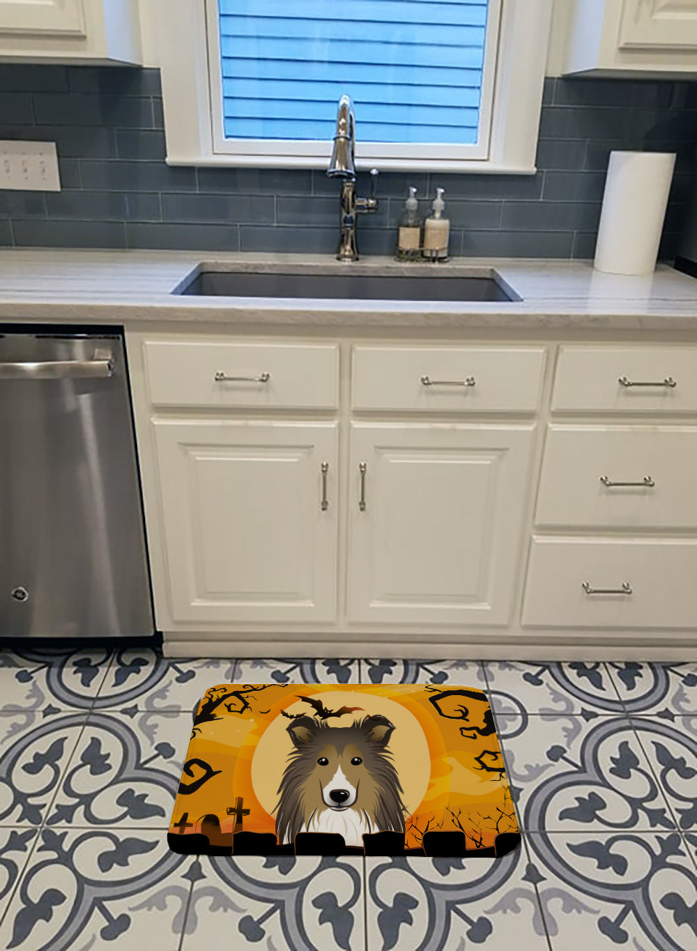 Halloween Sheltie Machine Washable Memory Foam Mat BB1800RUG - the-store.com