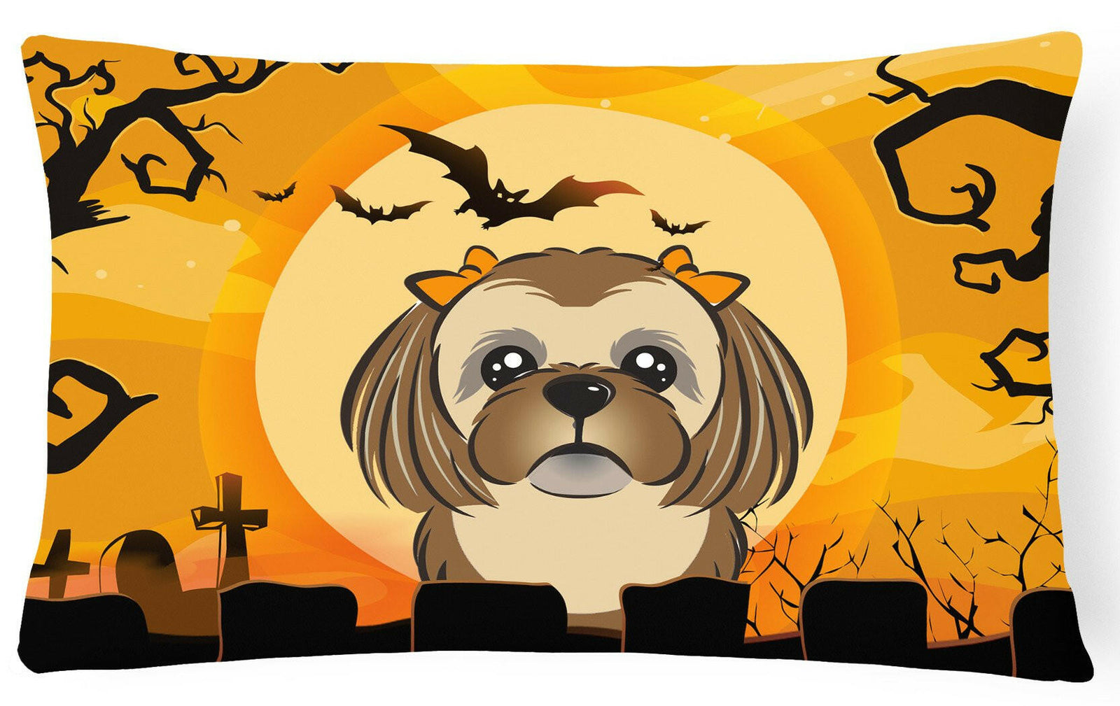 Halloween Chocolate Brown Shih Tzu Fabric Decorative Pillow BB1807PW1216 by Caroline's Treasures