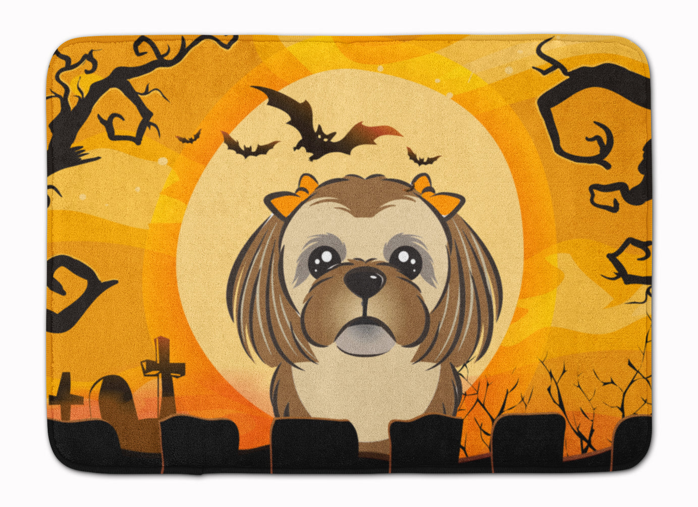 Halloween Chocolate Brown Shih Tzu Machine Washable Memory Foam Mat BB1807RUG - the-store.com