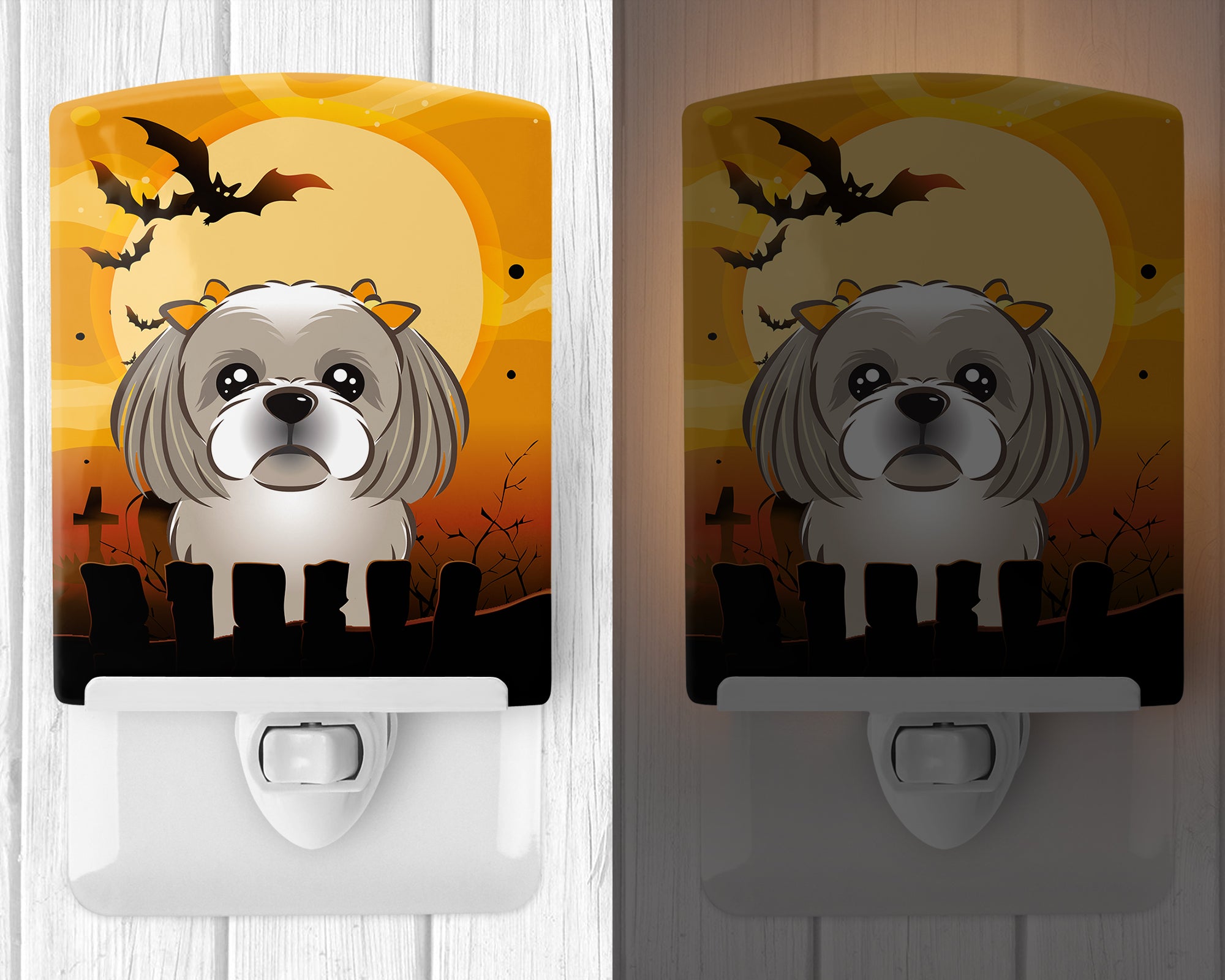 Halloween Gray Silver Shih Tzu Ceramic Night Light BB1808CNL - the-store.com