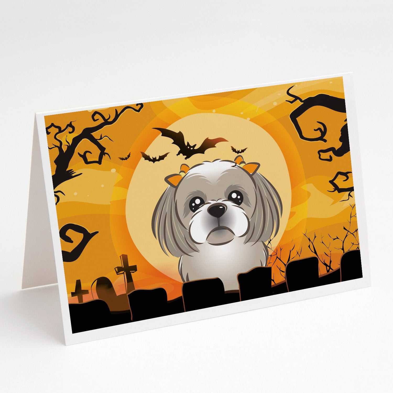 Buy this Halloween Gray Silver Shih Tzu Greeting Cards and Envelopes Pack of 8