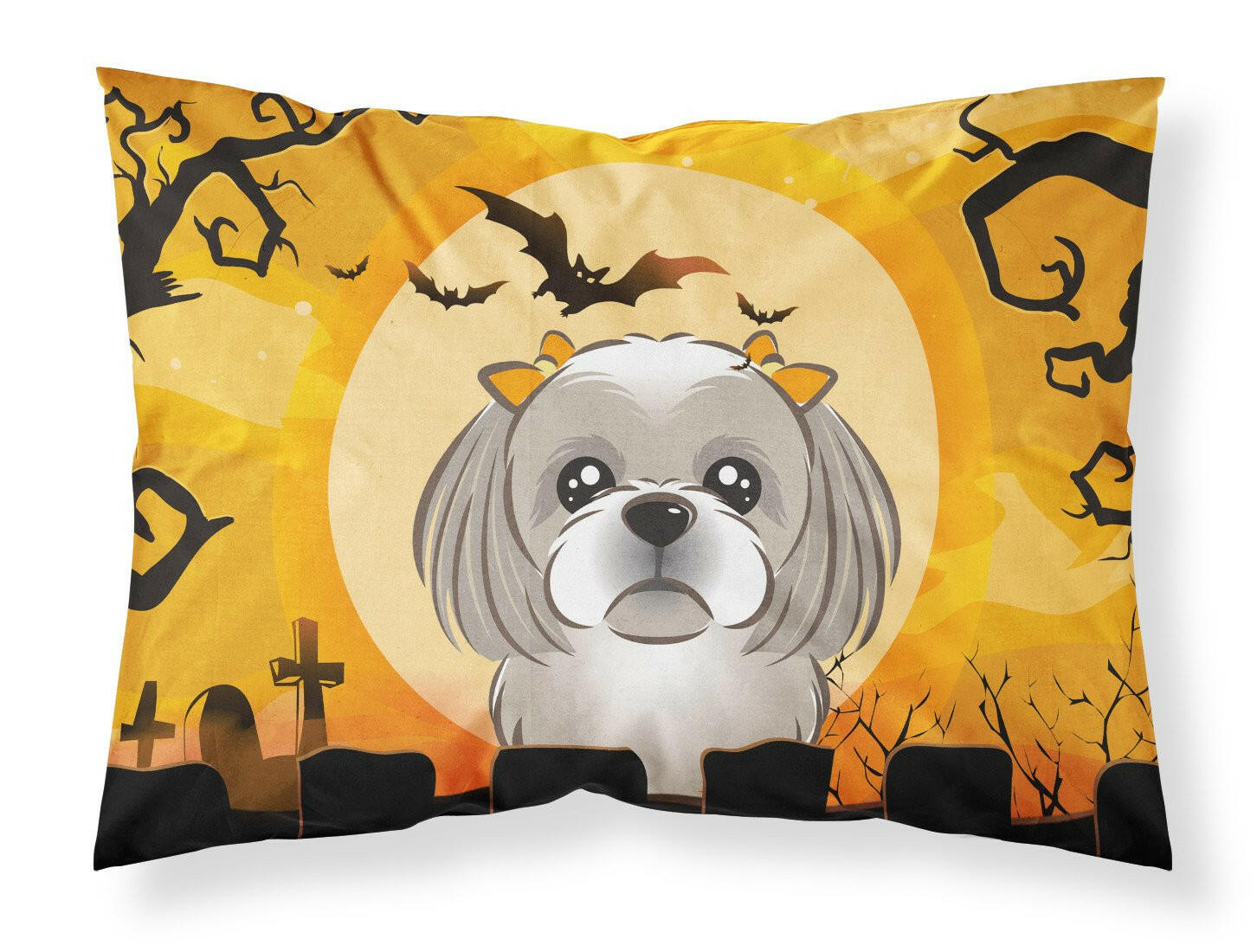 Halloween Gray Silver Shih Tzu Fabric Standard Pillowcase BB1808PILLOWCASE by Caroline's Treasures