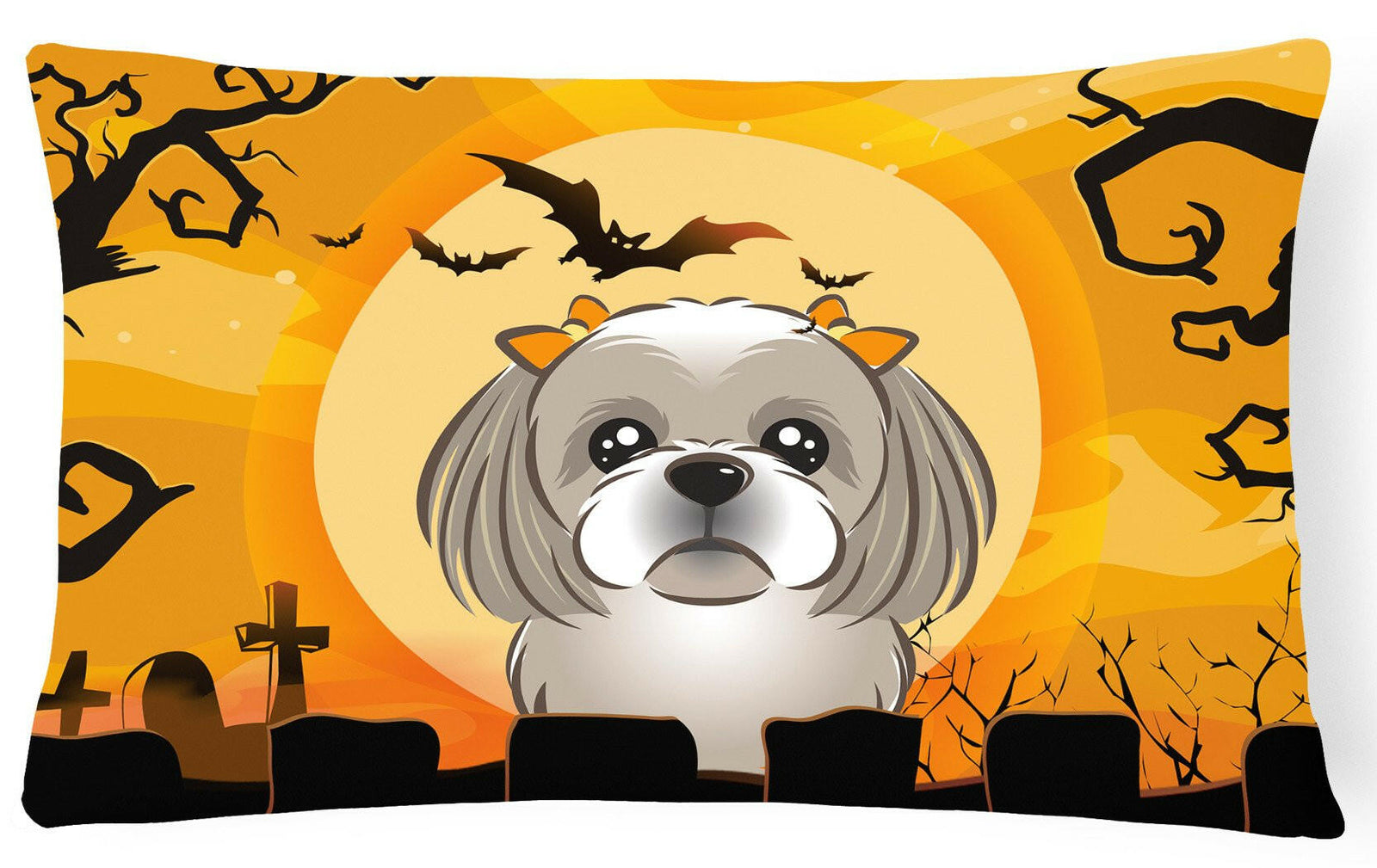 Halloween Gray Silver Shih Tzu Fabric Decorative Pillow BB1808PW1216 by Caroline's Treasures