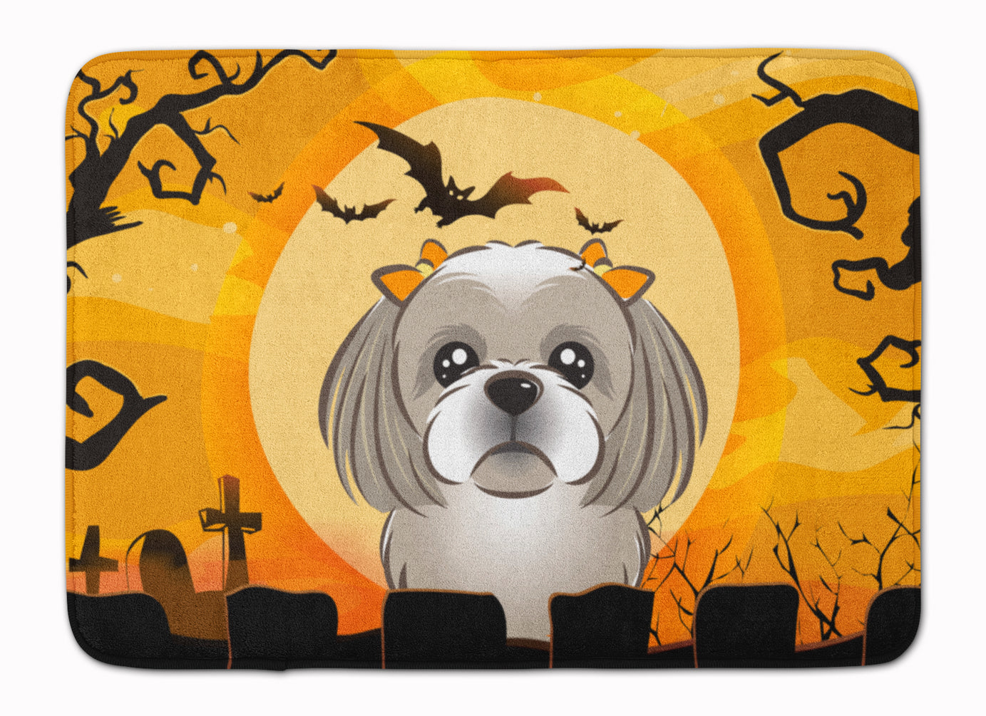 Halloween Gray Silver Shih Tzu Machine Washable Memory Foam Mat BB1808RUG - the-store.com