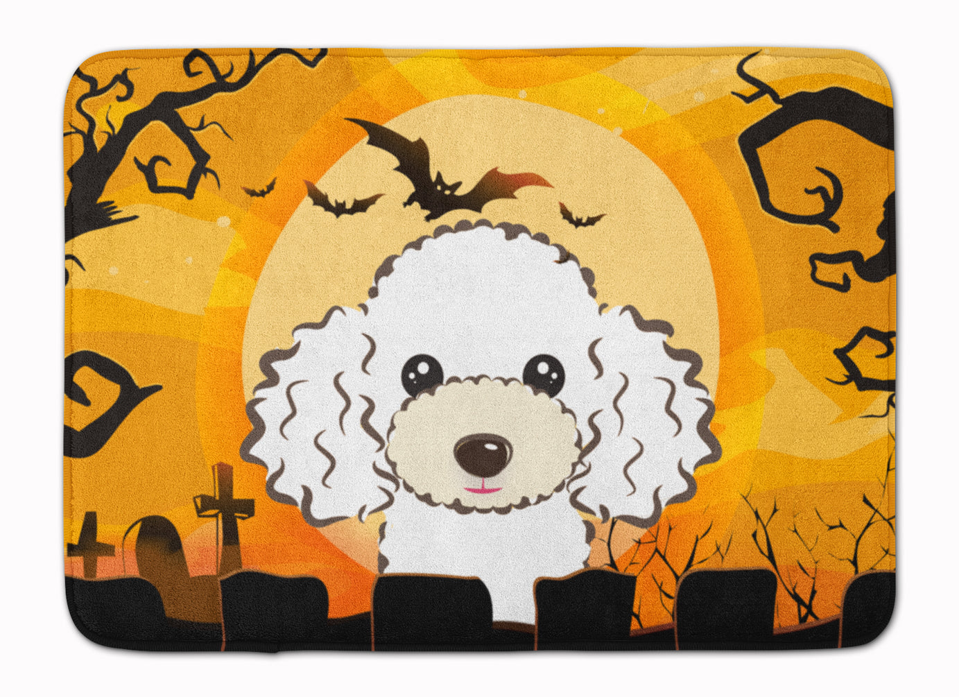 Halloween White Poodle Machine Washable Memory Foam Mat BB1815RUG - the-store.com