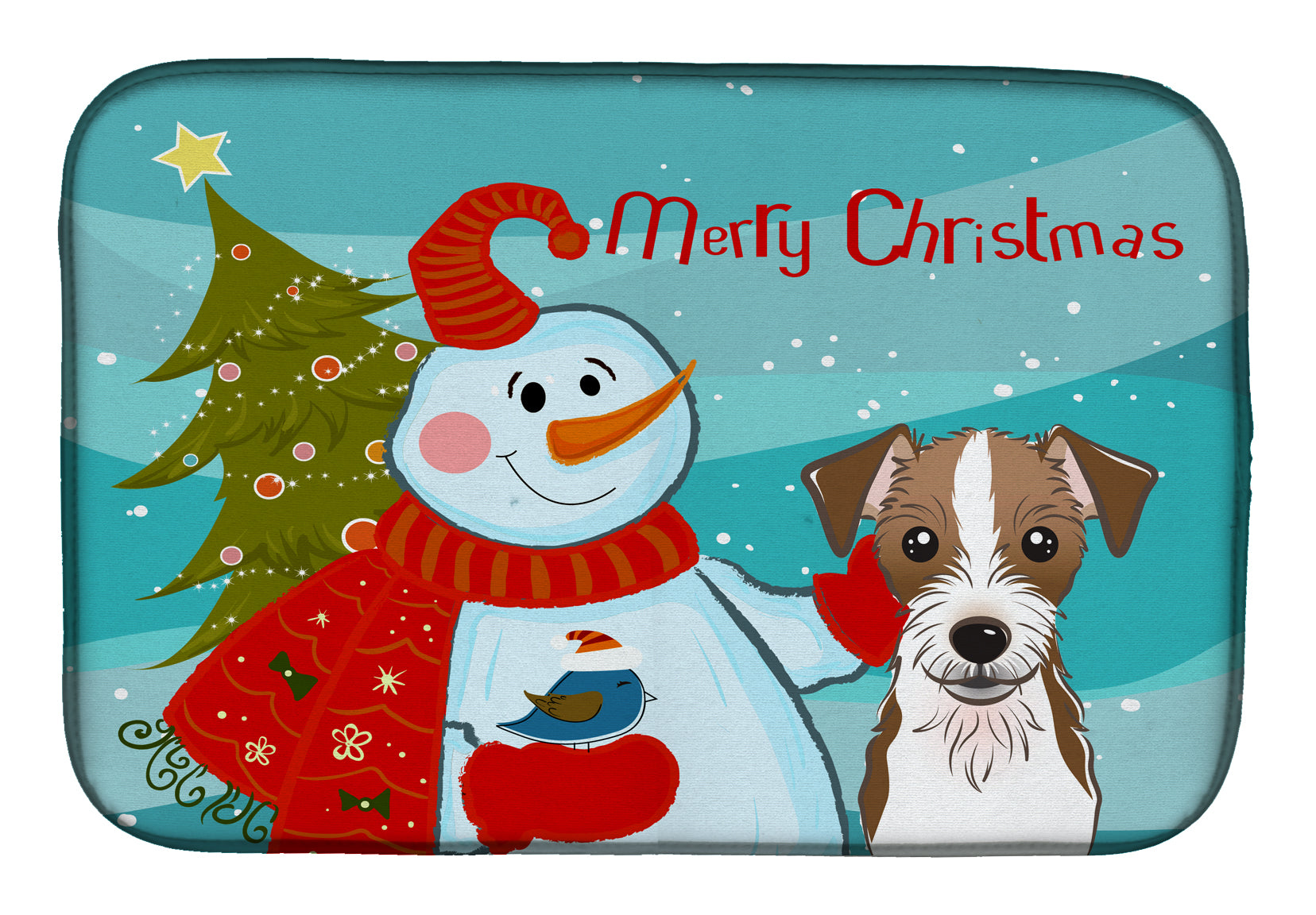 Snowman with Jack Russell Terrier Dish Drying Mat BB1822DDM  the-store.com.